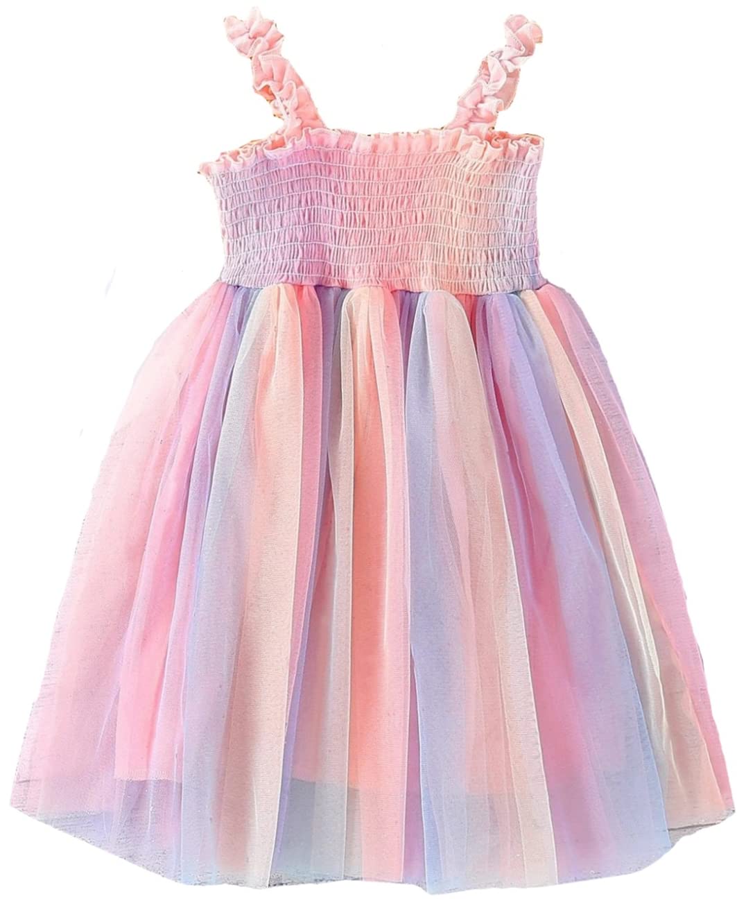 RETSUGO Little Girls Dresses Flutter Sleeve Casual Birthday Party Dress Toddler Kids Swing Twirly Summer Sundress 1-8 Years