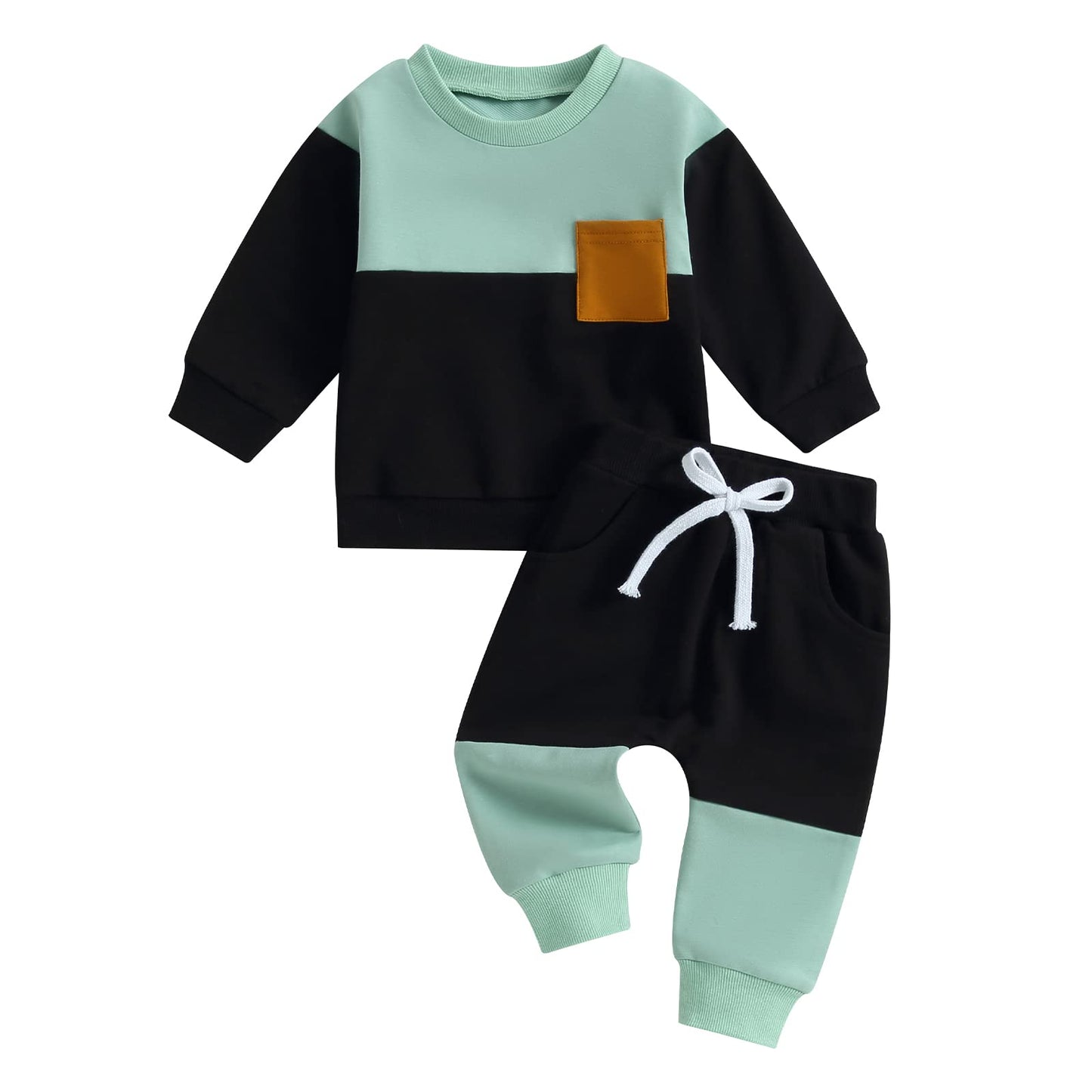 Tsnbre Baby Boy Clothes Outfits Fall Long Sleeve Color Block Sweatshirt Tops Casual Pants Newborn 2Pcs Set