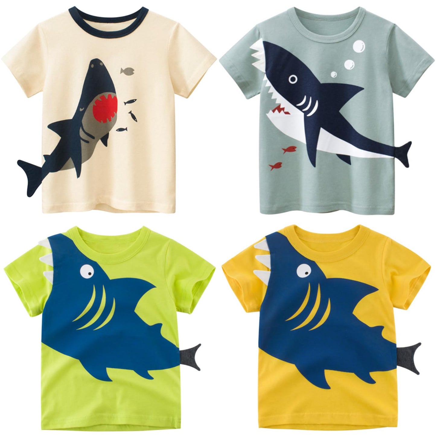 4-Pack Toddler Boys Dinosaur Shark Excavator Truck T-Shirts Graphic Short Sleeve Tees