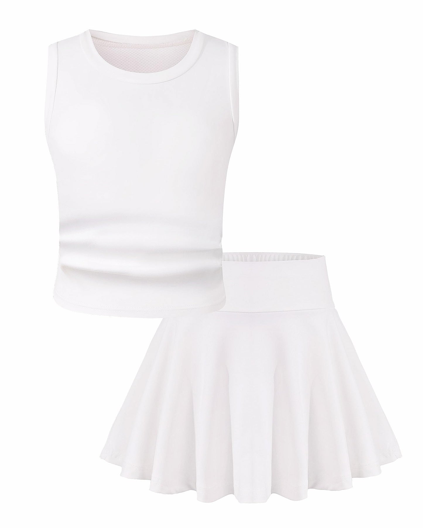 Girls Tennis Skirts Sets Kids Sleeveless Ruched Athletic Tank Tops Flowy Pleated Skirt Pockets Skorts Shorts Outfits