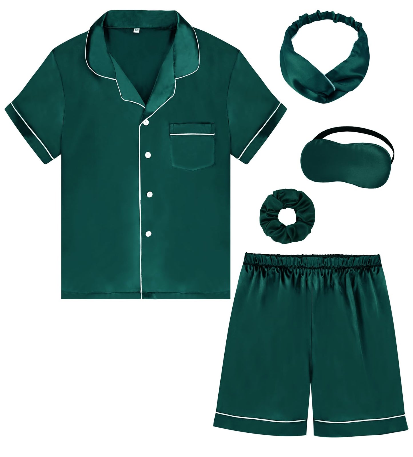 Kids Girl Pajama Set with Headband Blindfold Hair Tie Toddler Boy Girl Satin Silky Button-up Pajama Sleepwear