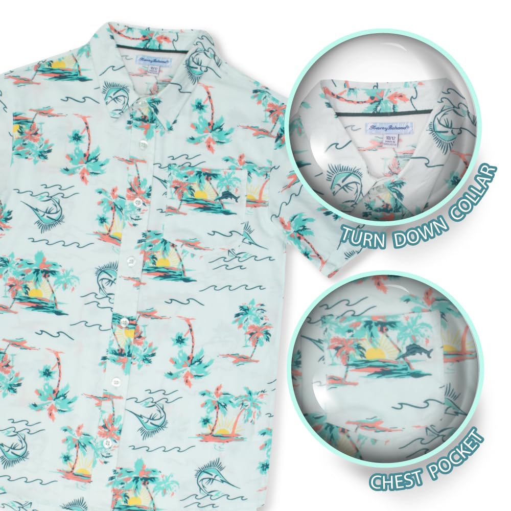 Tommy Bahama Boys Hawaiian Button Down Short Sleeve Shirt & Elastic Waist Shorts Set, Casual 2-Piece Summer Outfit for Kids