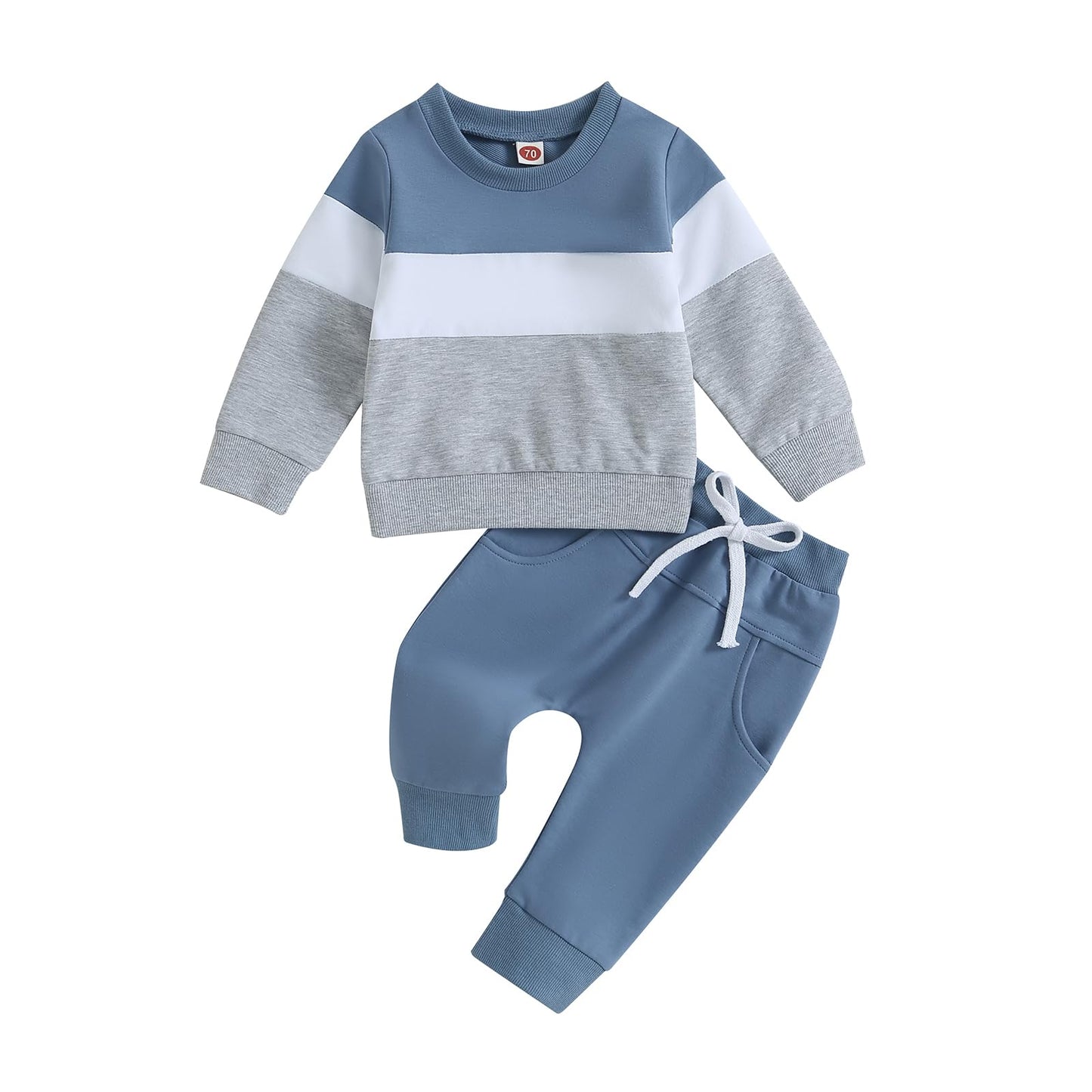 Tsnbre Baby Boy Clothes Outfits Fall Long Sleeve Color Block Sweatshirt Tops Casual Pants Newborn 2Pcs Set