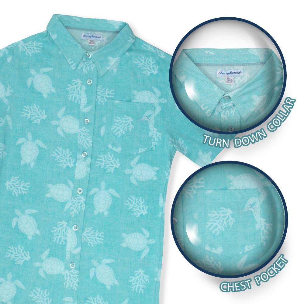 Tommy Bahama Boys Hawaiian Button Down Short Sleeve Shirt & Elastic Waist Shorts Set, Casual 2-Piece Summer Outfit for Kids