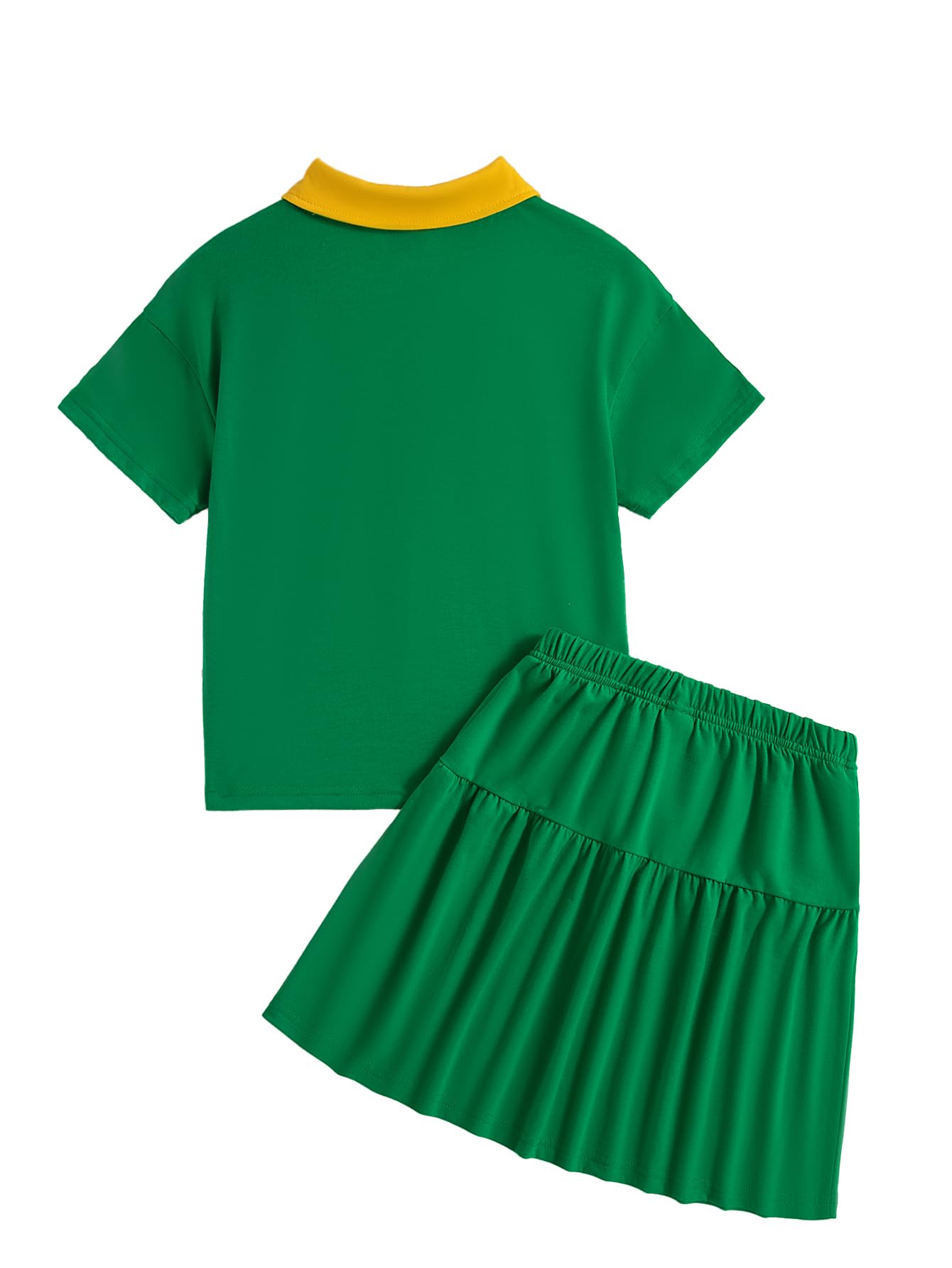 Girls 2 Piece Outfits Print Short Sleeve Top and Pleated Skirt Girls Trendy Clothing Set