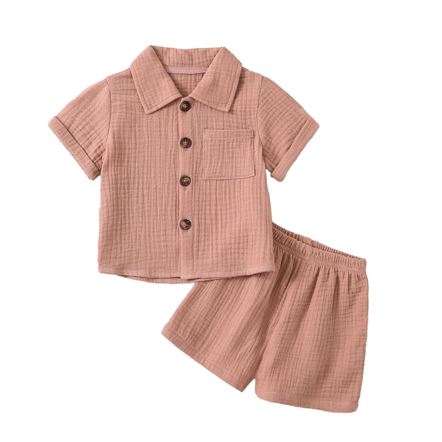 Baby Boys Clothes Set Toddler Infant Boys Button-down Shirt Tops + Cotton Gauze Shorts Summer Outfit 2PCS with Pockets