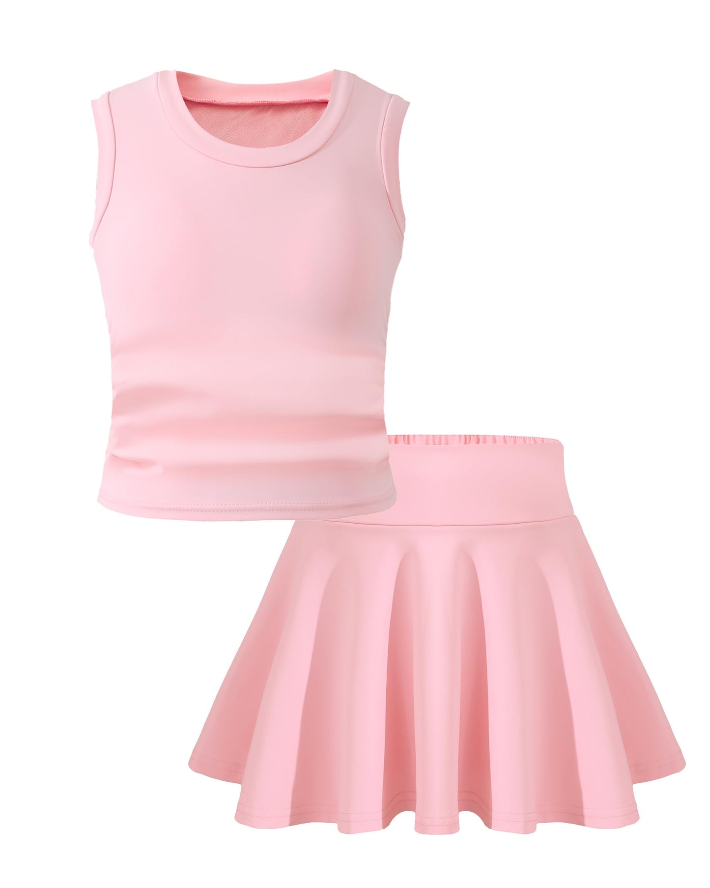 Girls Tennis Skirts Sets Kids Sleeveless Ruched Athletic Tank Tops Flowy Pleated Skirt Pockets Skorts Shorts Outfits