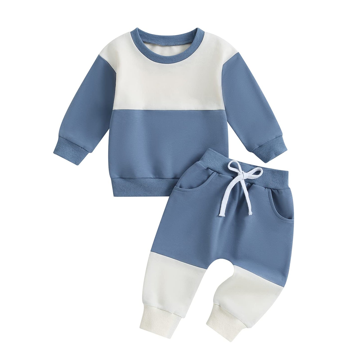 Tsnbre Baby Boy Clothes Outfits Fall Long Sleeve Color Block Sweatshirt Tops Casual Pants Newborn 2Pcs Set