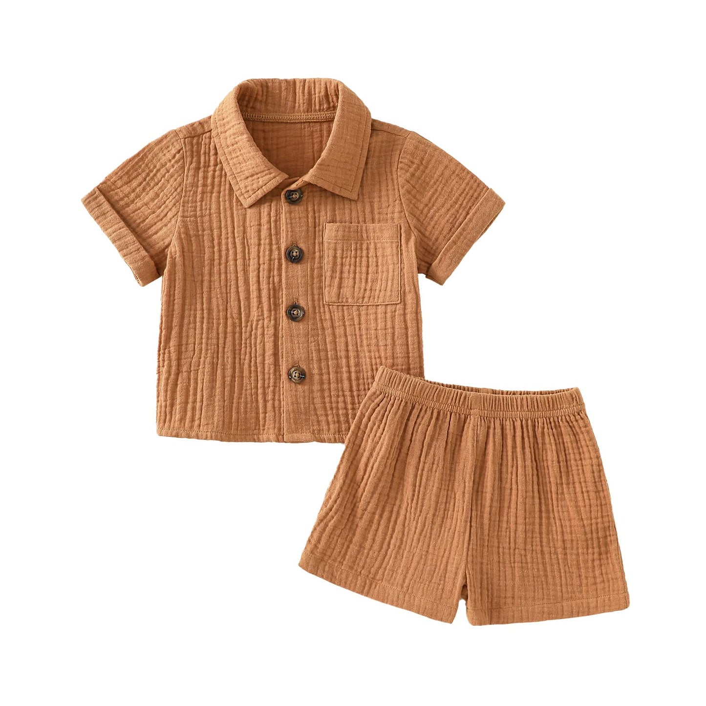 Baby Boys Clothes Set Toddler Infant Boys Button-down Shirt Tops + Cotton Gauze Shorts Summer Outfit 2PCS with Pockets