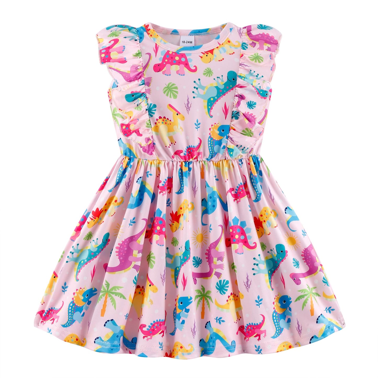 Little Girls A-line Dress Cute Leopard Mermaid Pattern Ruffle Sundress Toddler Girl Casual Dresses for Party 2-7Y