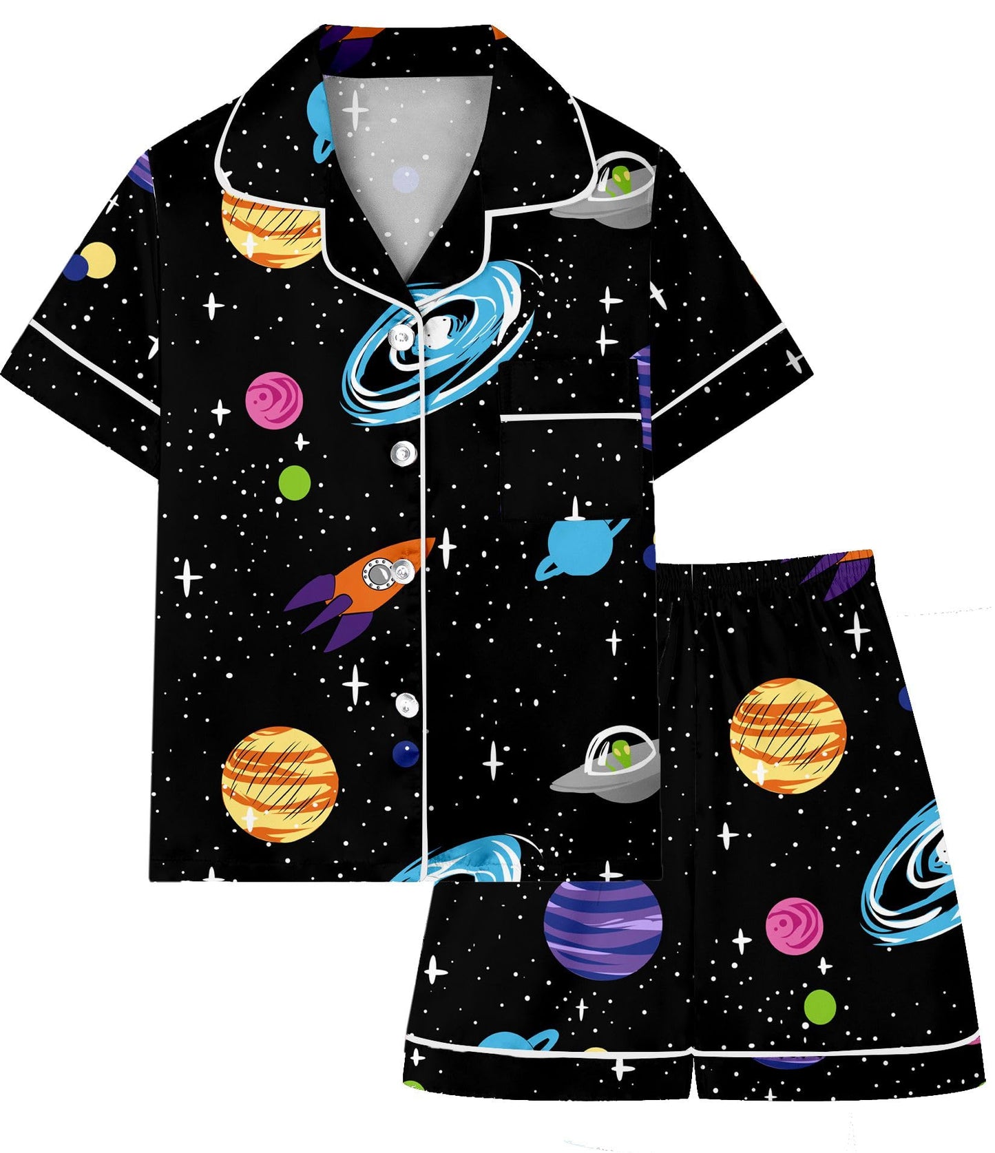 Boys & Mens Silk Pajamas Button Down Sleepwear Satin Nightwear 2 Pcs Pj Set