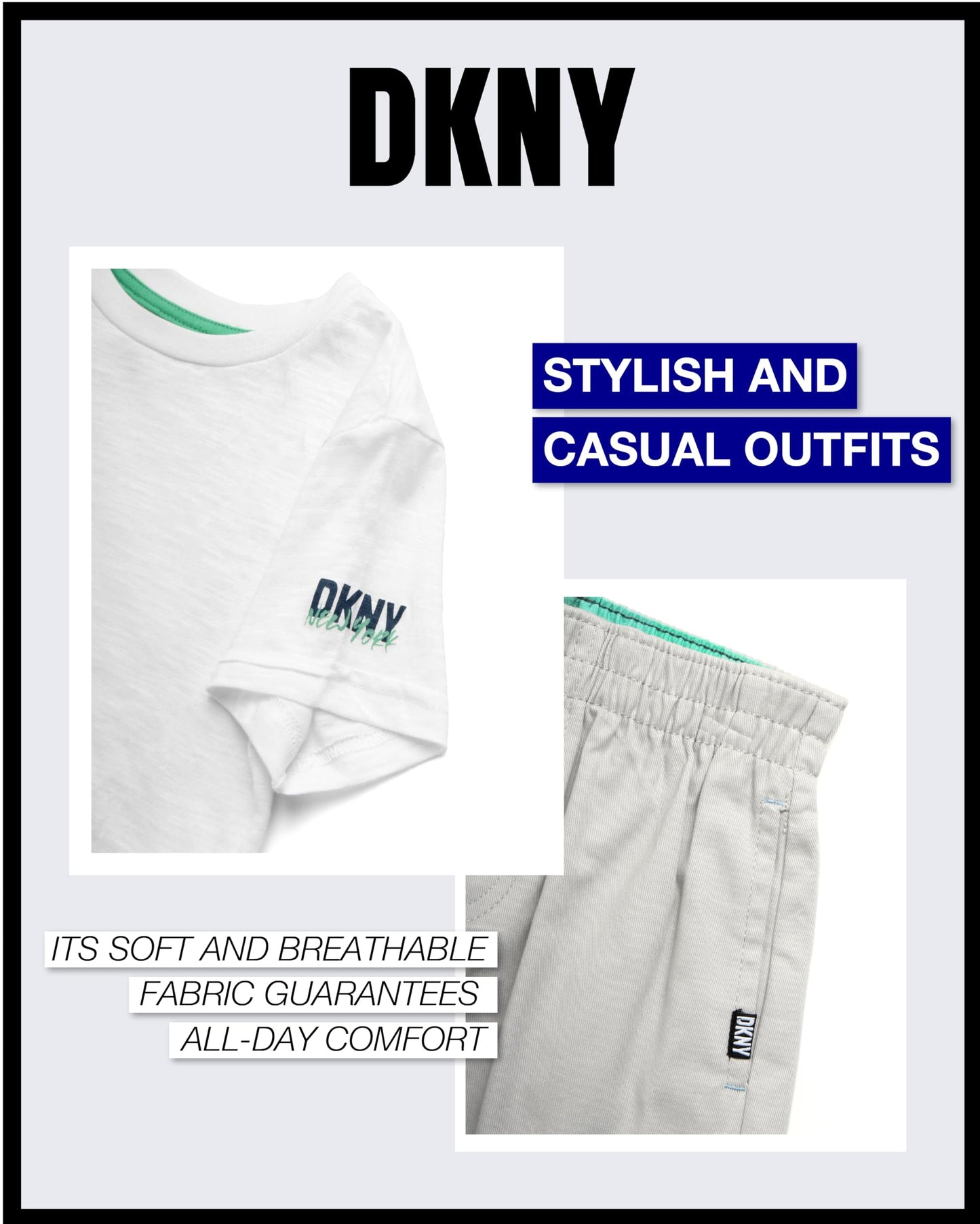 DKNY Boys' Short Set - 3 Piece Short Sleeve Button Down Shirt, Crew Neck T-Shirt, and Twill Shorts for Boys (Sizes: 2T-7)