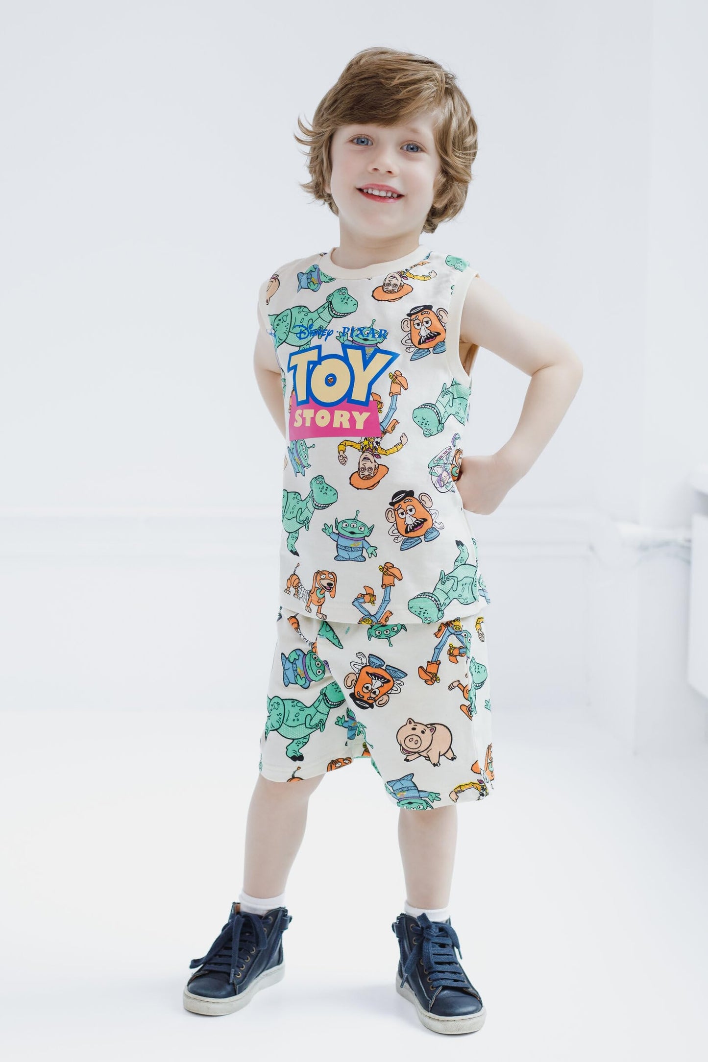 Disney Lion King Toy Story Mickey Mouse Cars T-Shirt Tank Top and French Terry Shorts 3 Piece Outfit Set Toddler to Big Kid