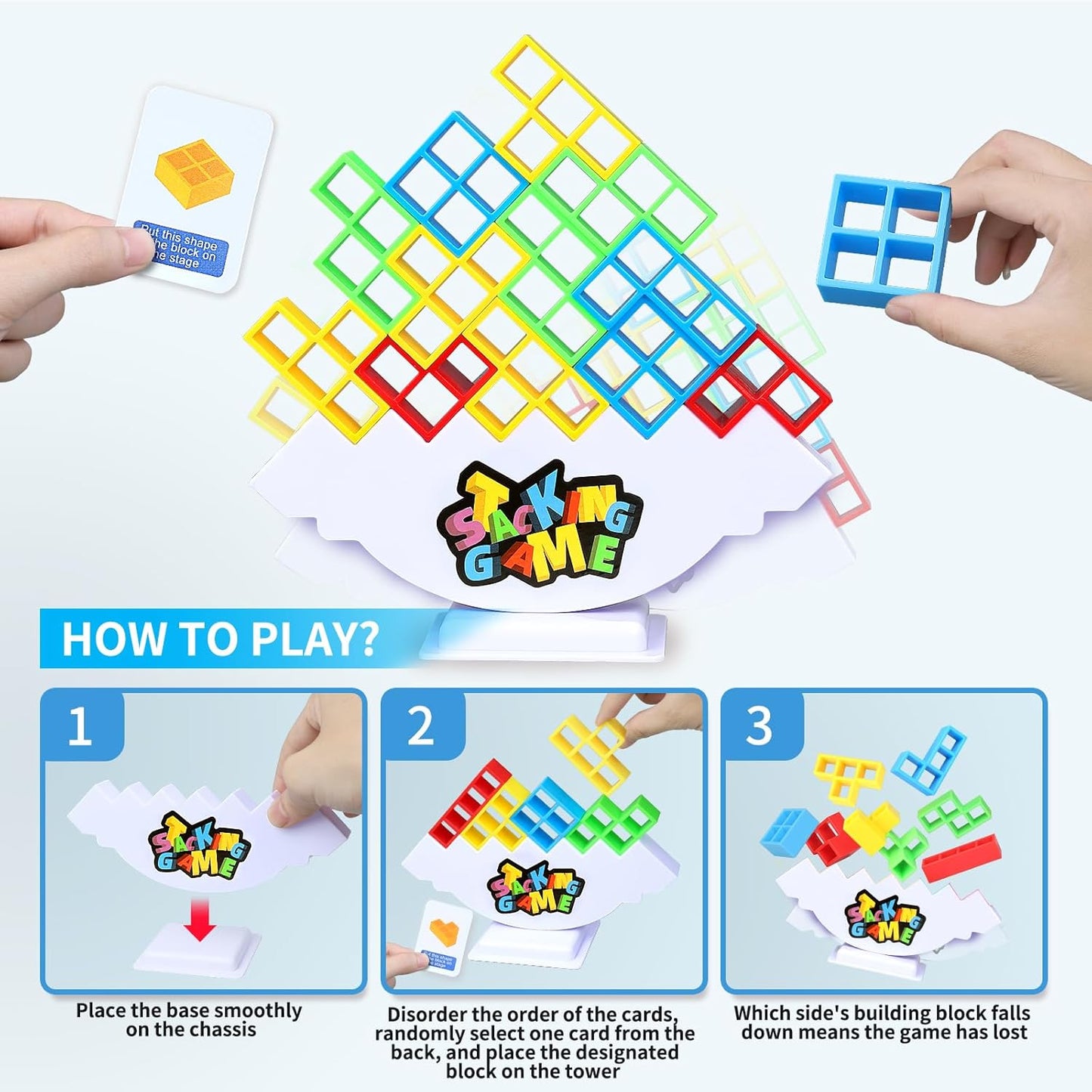 48PCS Stack Attack Game for Adult & Kids, Tetra Board Tower Games for Family Travel Party, 2 Players Balance Stacking Toy, Team Toys Building Block