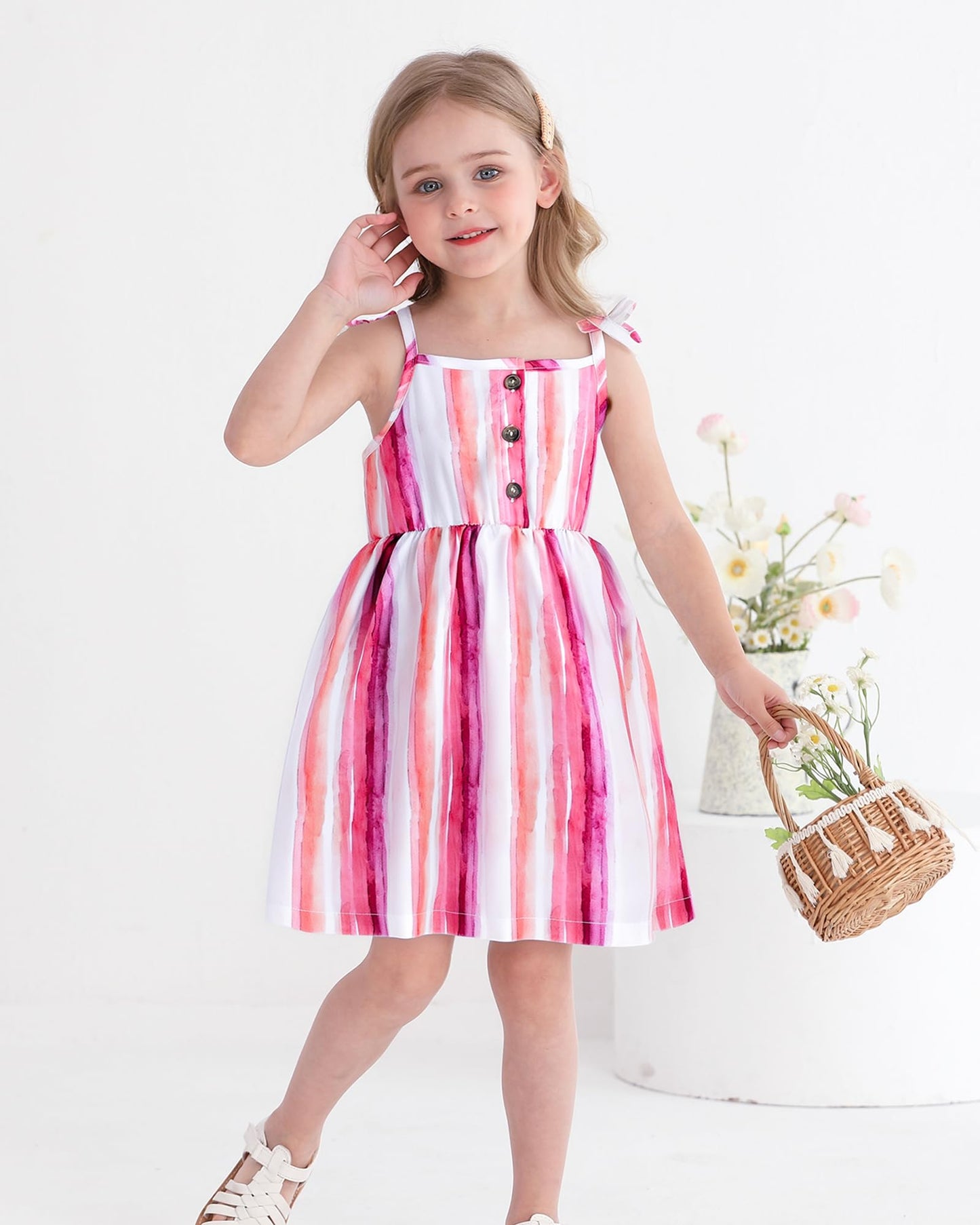 Toddler Girl Dress Little Girl Clothes Ruffle Sleeveless Multipack Floral Flamingo Striped Summer Spring Casual Dresses