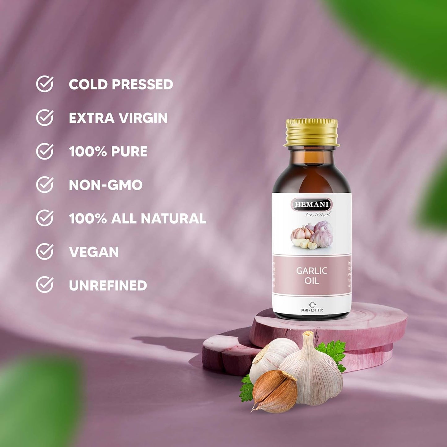 Hemani Garlic Oil 30ml - 100% Natural Cold Pressed Halal Essential Oil for Wellness, Immunity & Overall Wellbeing Support, Pure & Effective Daily Supplement