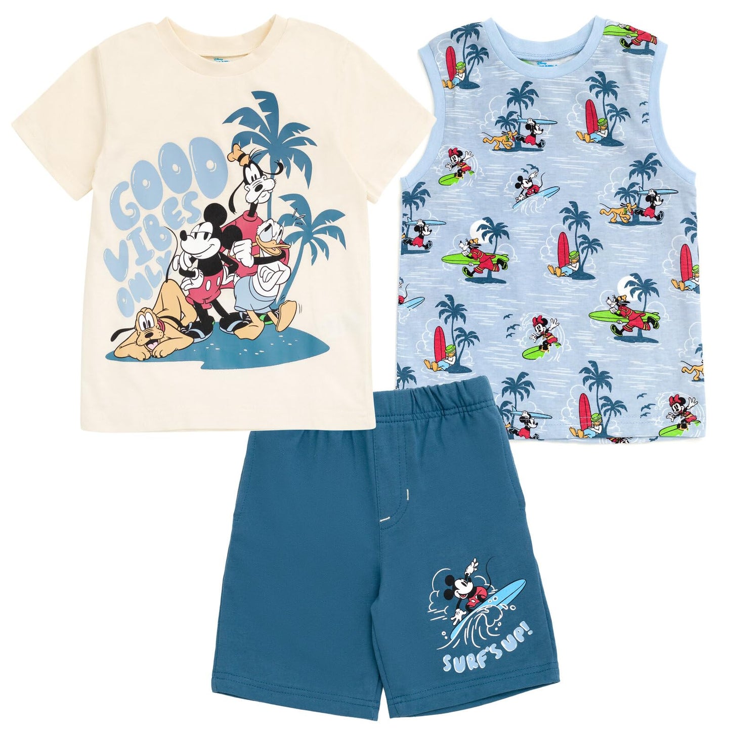 Disney Lion King Toy Story Mickey Mouse Cars T-Shirt Tank Top and French Terry Shorts 3 Piece Outfit Set Toddler to Big Kid
