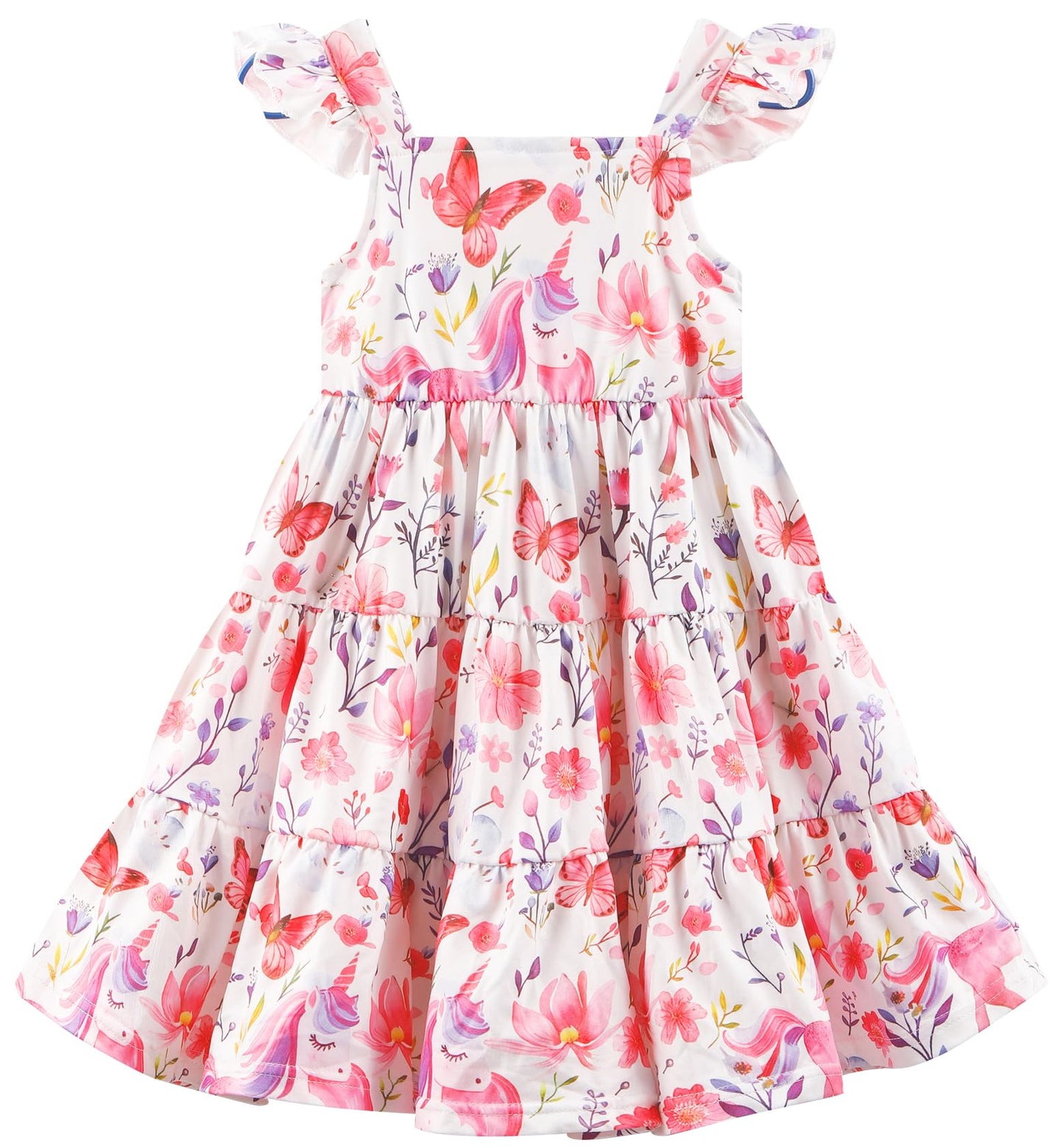RETSUGO Little Girls Dresses Flutter Sleeve Casual Birthday Party Dress Toddler Kids Swing Twirly Summer Sundress 1-8 Years
