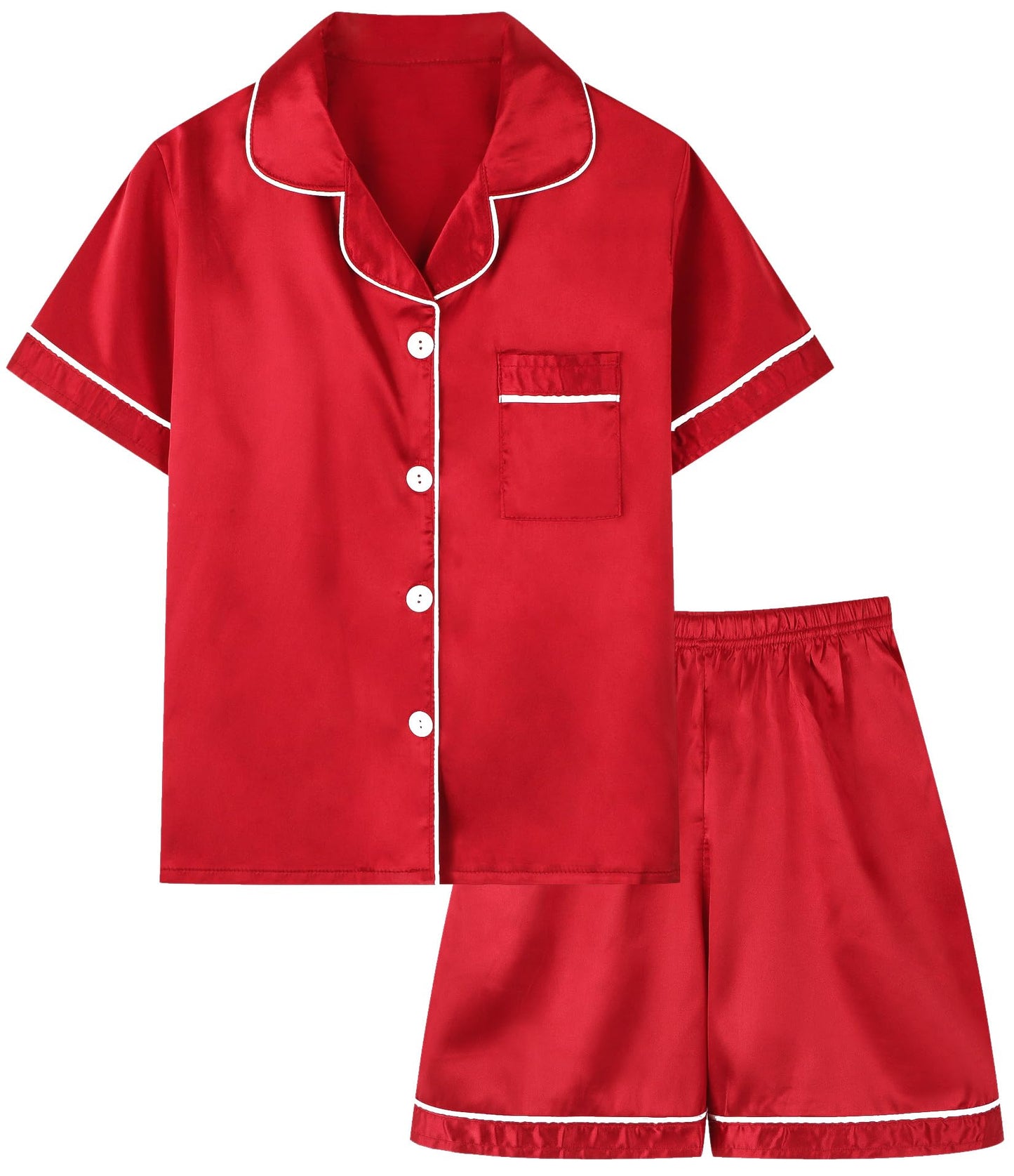Boys & Mens Silk Pajamas Button Down Sleepwear Satin Nightwear 2 Pcs Pj Set