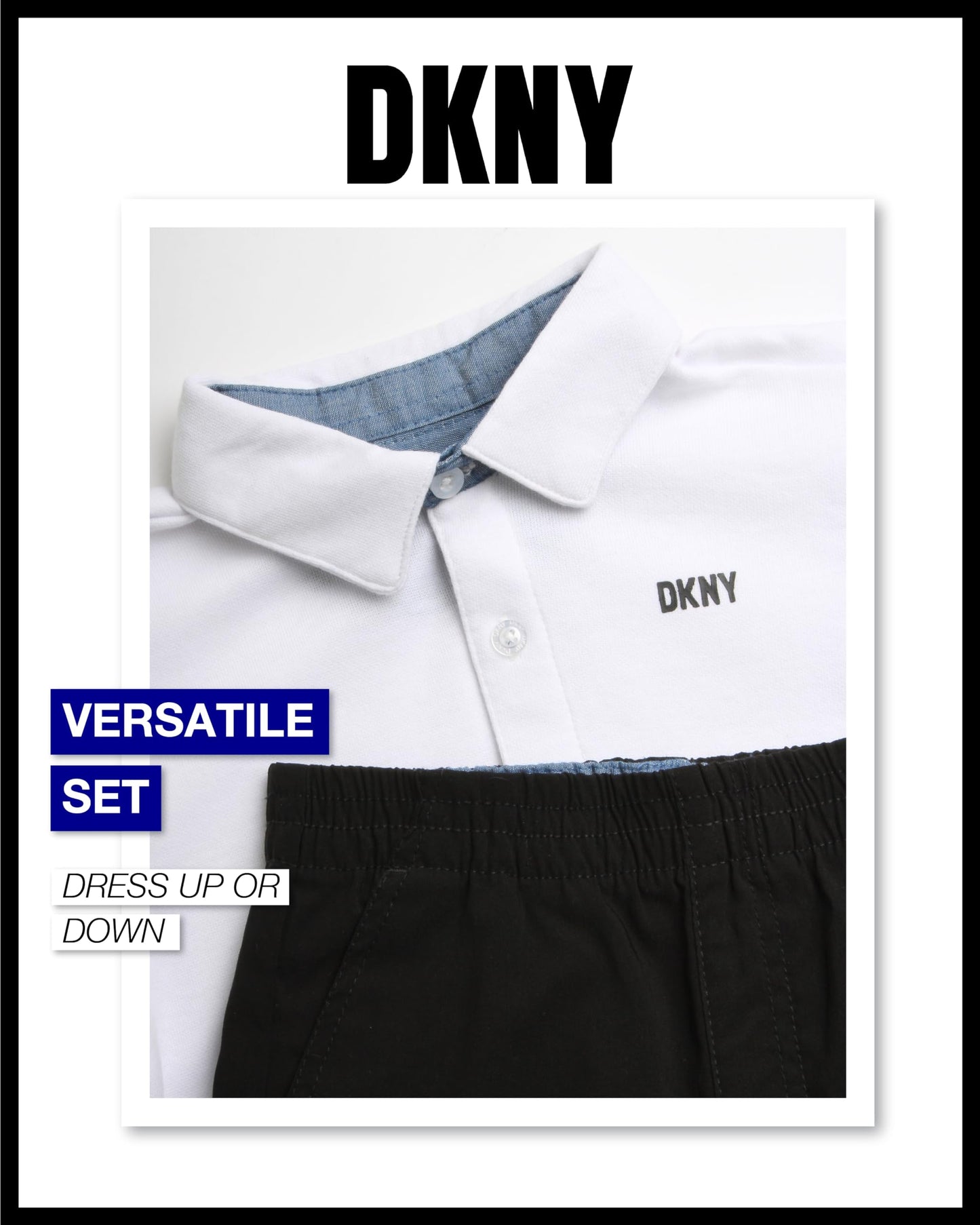 DKNY Boys' Pants Set - 2 Piece Short Sleeve Button Down Shirt and Tech Pants - Summer Outfit Set for Toddler Boys (2T-7)