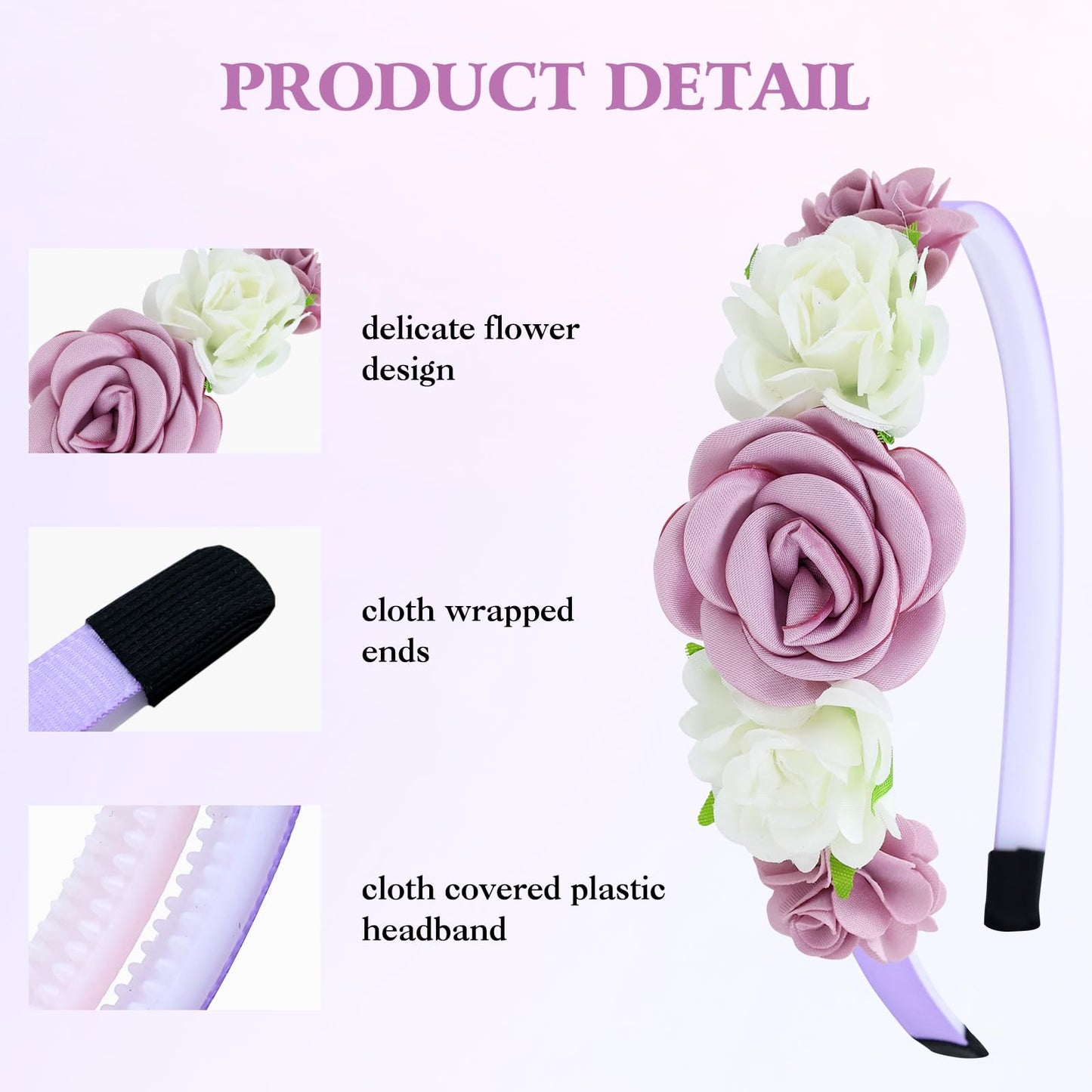 5 Pieces Beige Pink Plastic Flower Headbands Floral Hair Bands Hoops Accessories for Baby Girls Toddlers Kids Teens