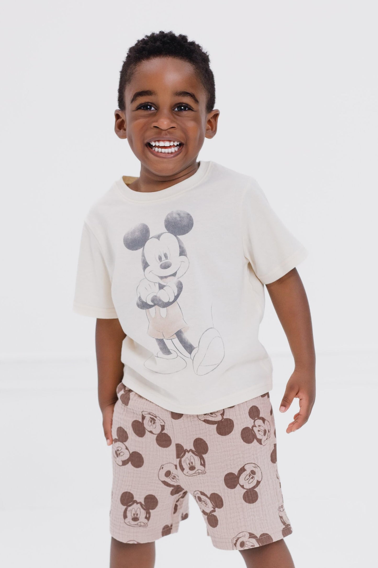 Disney Mickey Mouse Cotton Gauze Button Down Shirt, T-Shirt & Shorts 3 Piece Set Infant to Little Kid Sizes (12 Months- 7-8)