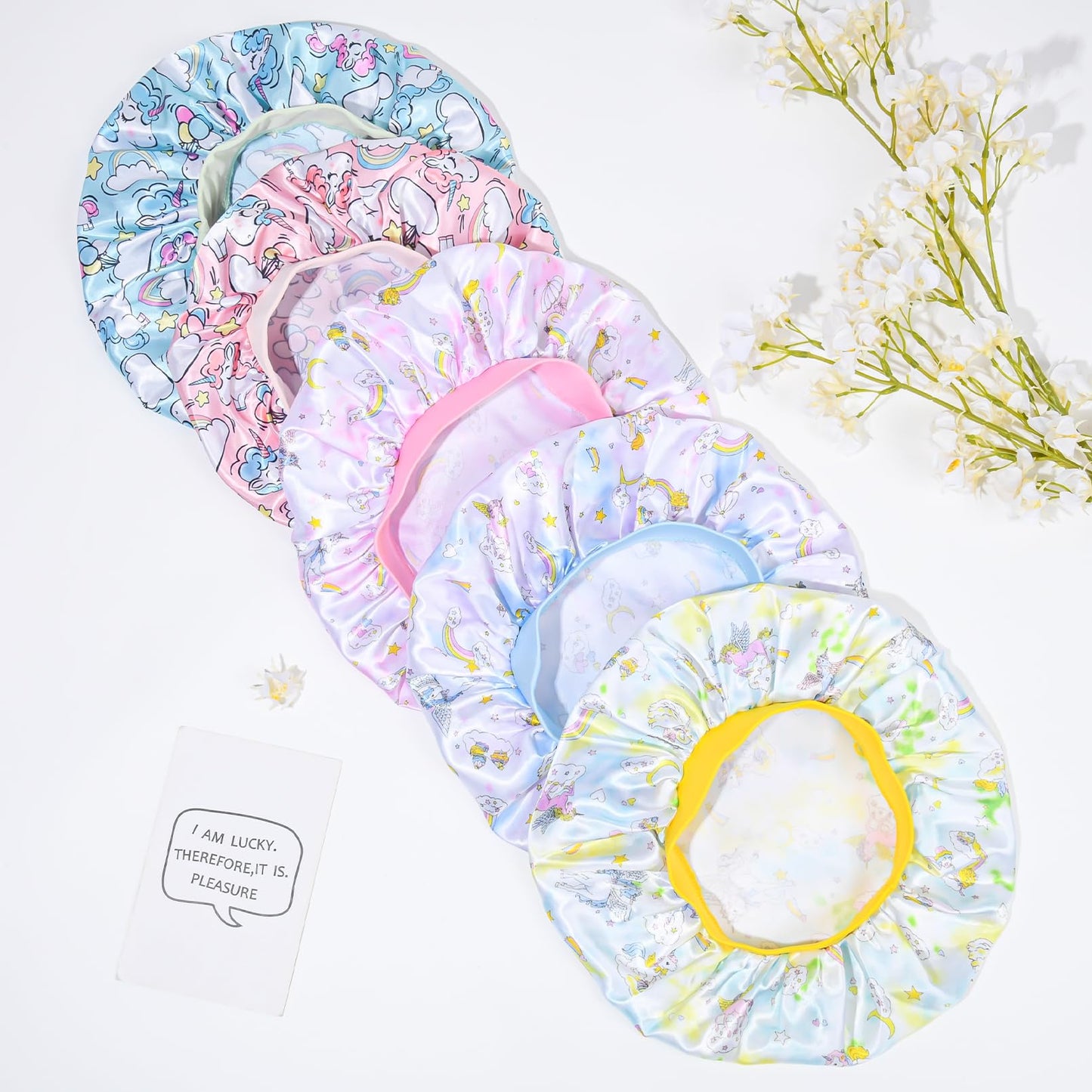 3 Pieces Kids Satin Bonnet Dinosaur Wide Elastic Band Sleeping Cap Soft Silk Double Layer Night Hair Hats for Teens Toddler Child Baby