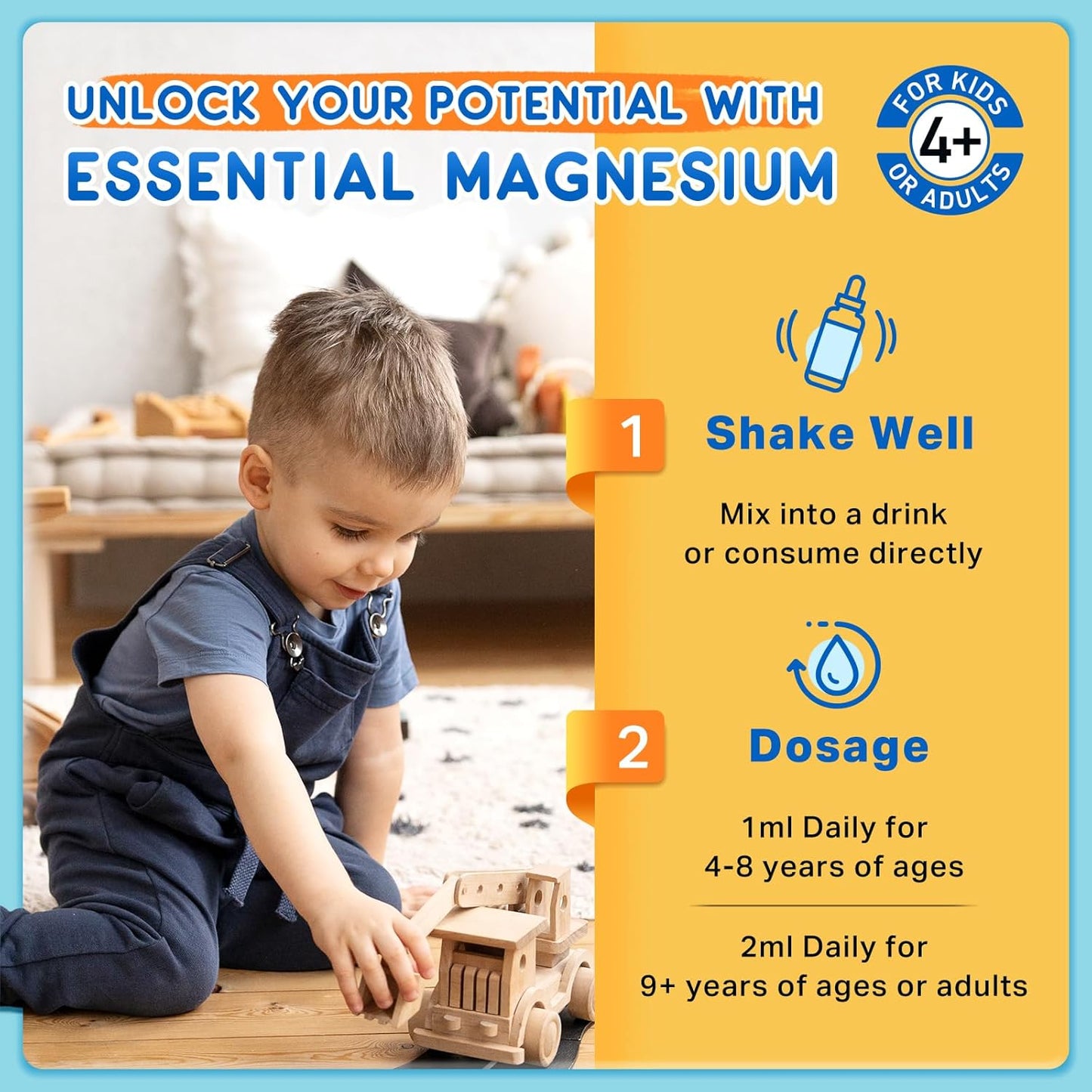 Kids Magnesium Liquid Drops - Magnesium Glycinate Liquid for Kids, L-Threonate Supplement with L-Theanine, Calcium, Zinc, Vitamin D3 K2 for Sleep Calm Relaxation Brain Bones, Pineapple Flavor 2 Fl Oz
