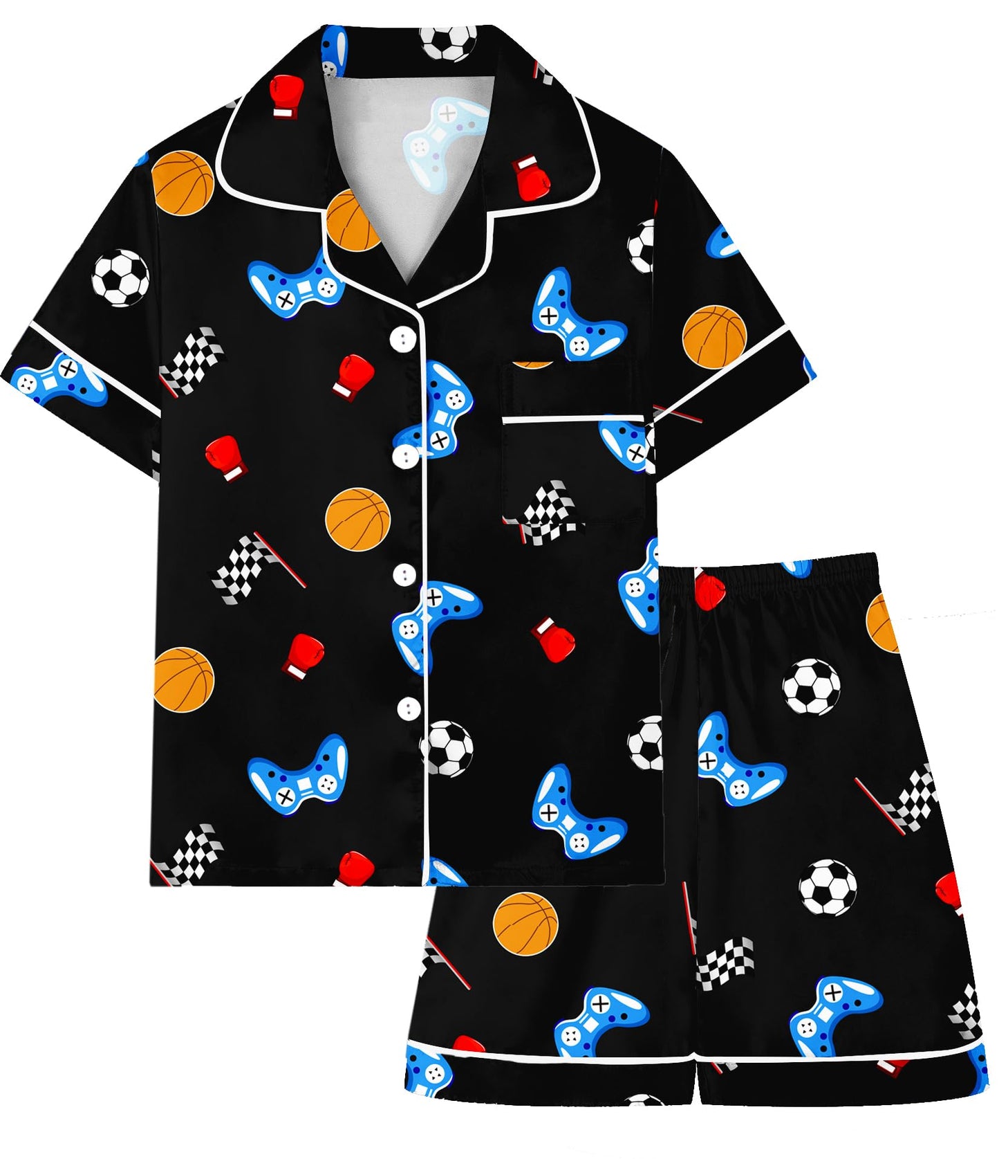 Boys & Mens Silk Pajamas Button Down Sleepwear Satin Nightwear 2 Pcs Pj Set