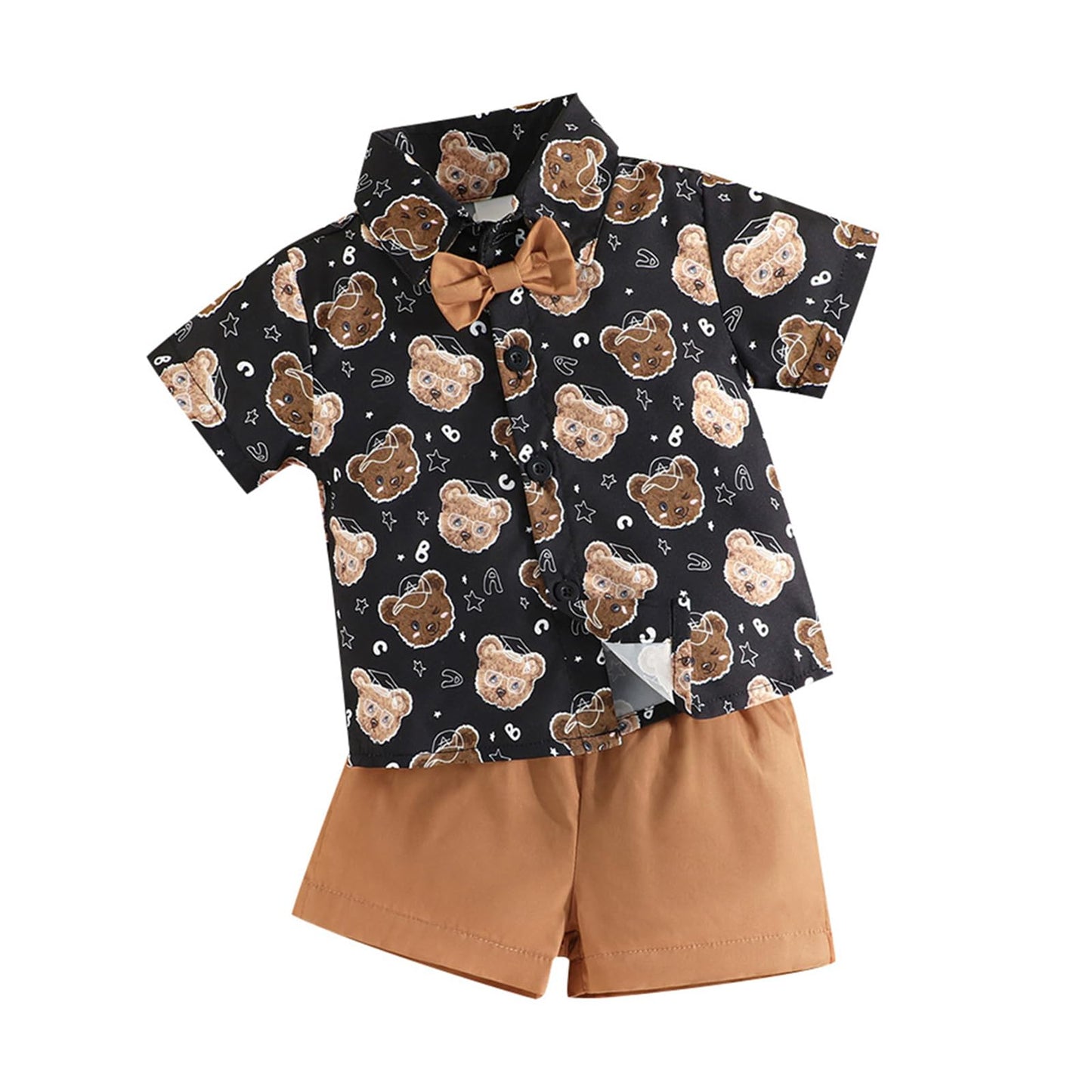 2Pcs Baby Boys Summer Clothing Sets Cute Letters Print Button Down Shirt+Shorts Outfits Toddler Clothes
