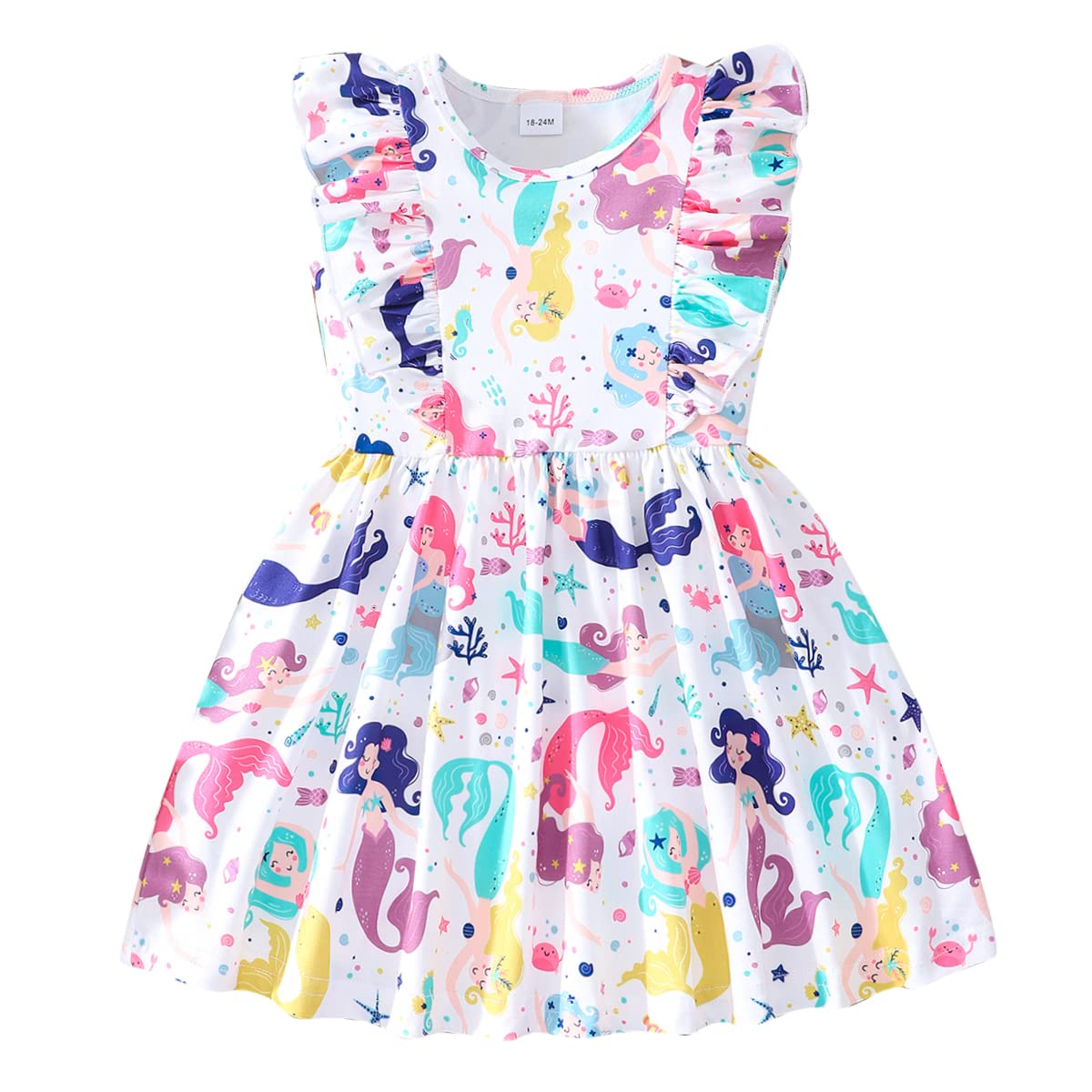 Little Girls A-line Dress Cute Leopard Mermaid Pattern Ruffle Sundress Toddler Girl Casual Dresses for Party 2-7Y