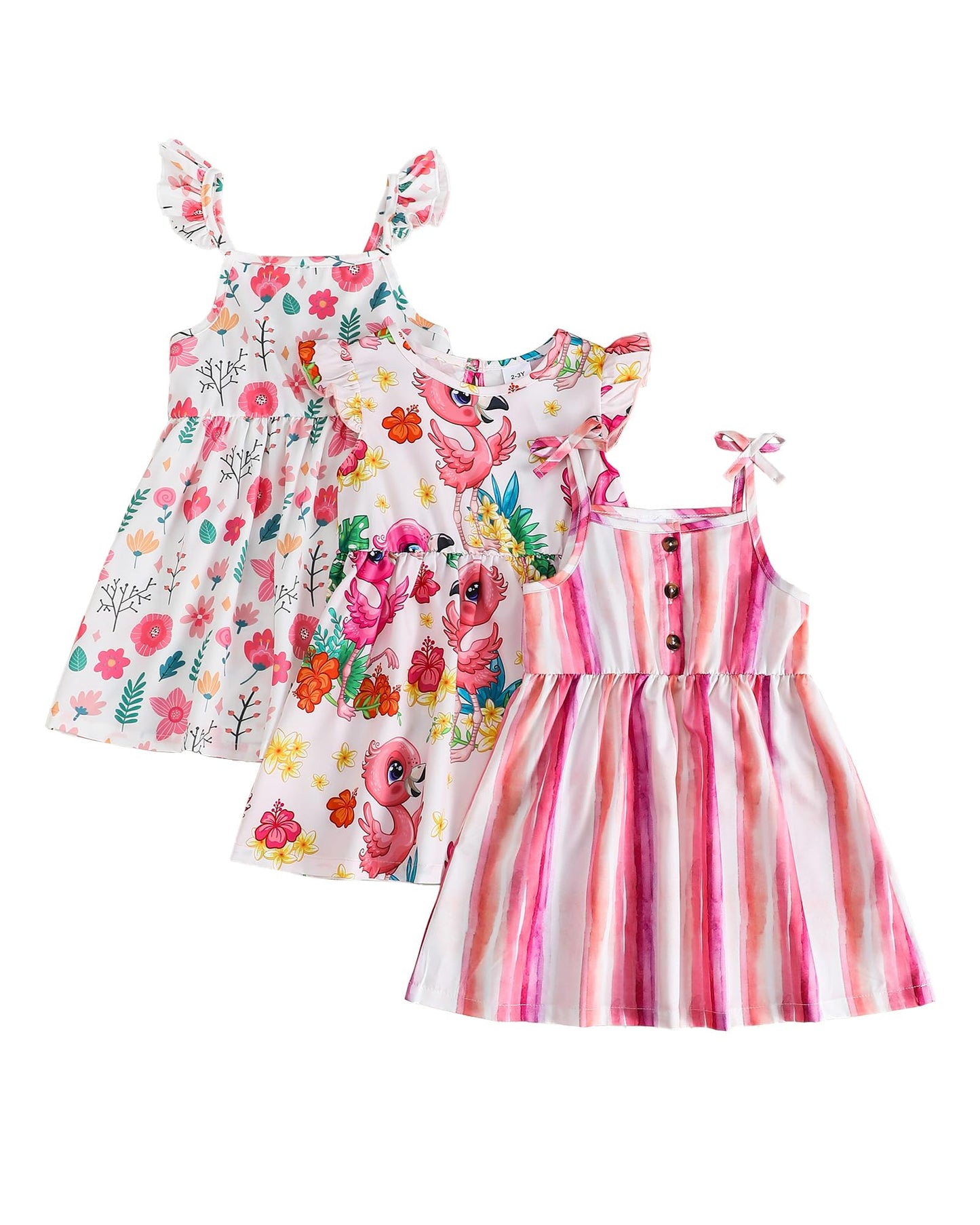 Toddler Girl Dress Little Girl Clothes Ruffle Sleeveless Multipack Floral Flamingo Striped Summer Spring Casual Dresses