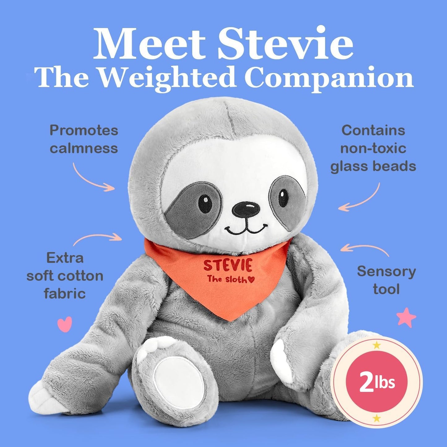 Lilly's Love Weighted Stuffed Animal, 5lb | Sensory Plush for Kids & Adults | Machine Washable Plushie w/Removable Inner | Calming Weighted Stuffed Animal for Anxiety, Stevie The Sloth