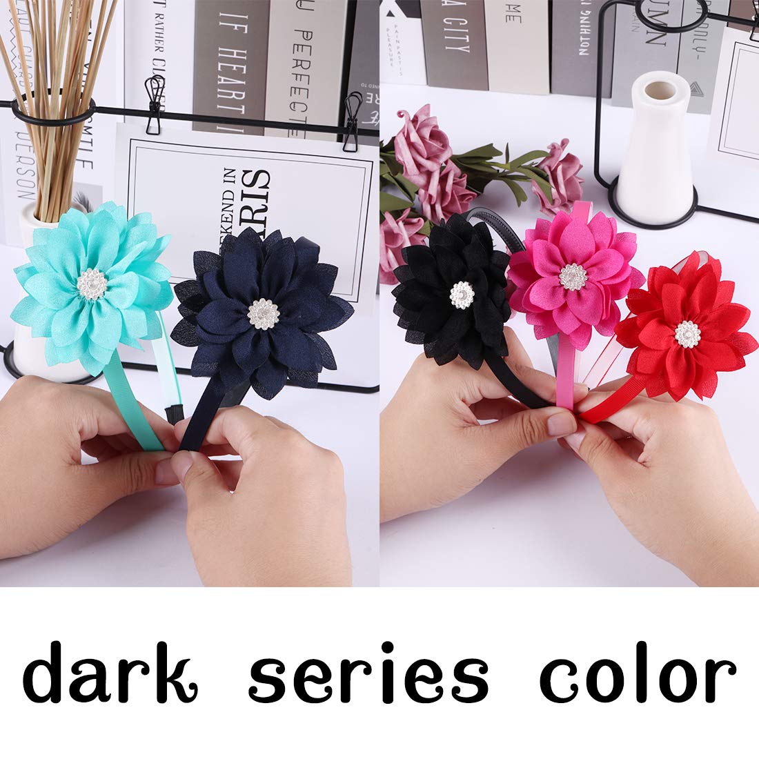WANYU 10 Pcs Flower Bow Headbands For Girls,Toddler Headbands Chiffon Floral Kids Hair Bands Sparkle Cute 3.5 inch Bow Headpiece-Diademas Para Niñas1