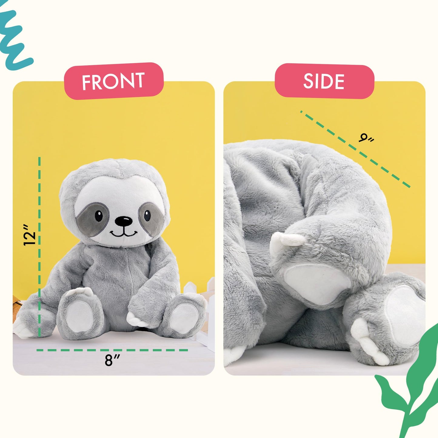 Lilly's Love Weighted Stuffed Animal, 5lb | Sensory Plush for Kids & Adults | Machine Washable Plushie w/Removable Inner | Calming Weighted Stuffed Animal for Anxiety, Stevie The Sloth