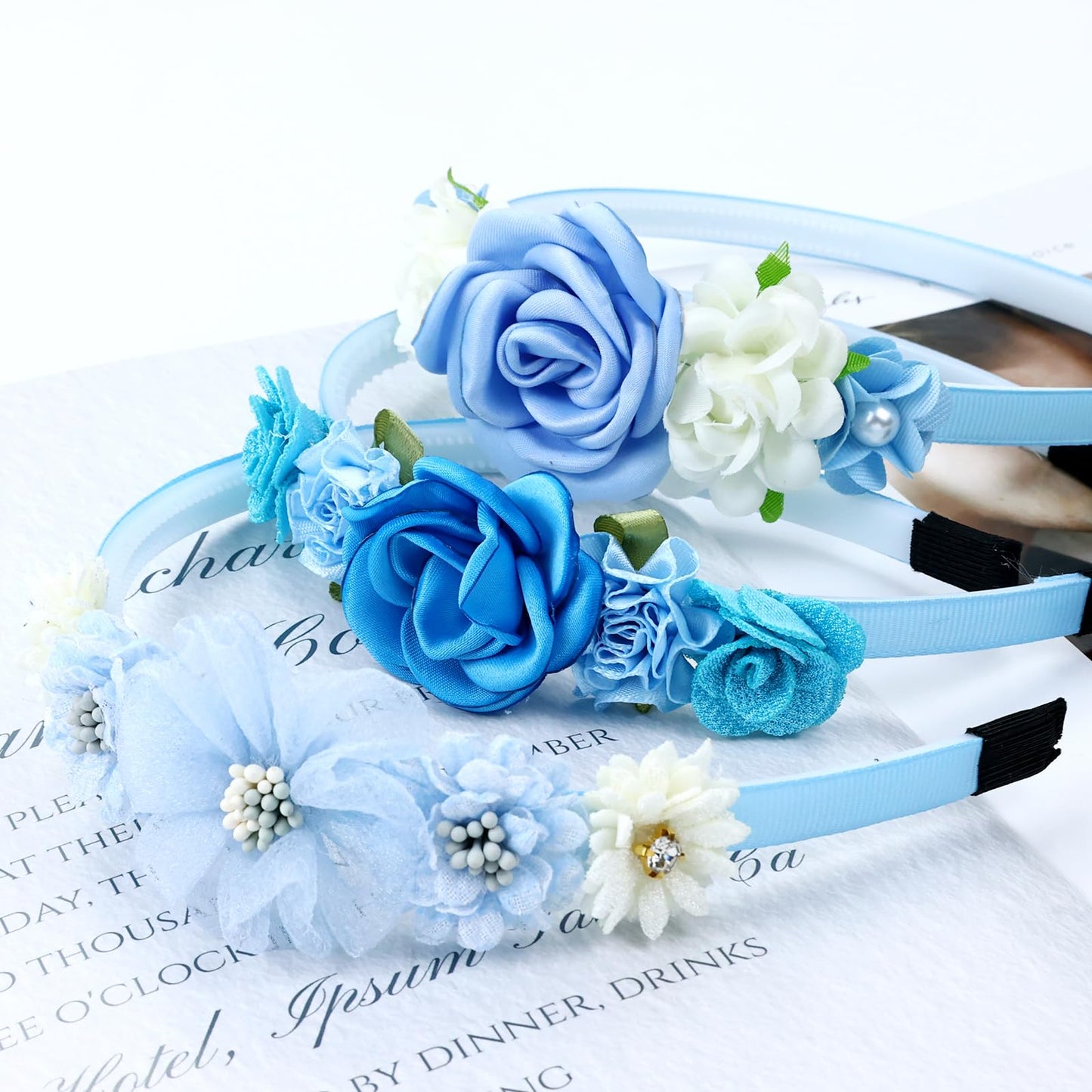 5 Pieces Beige Pink Plastic Flower Headbands Floral Hair Bands Hoops Accessories for Baby Girls Toddlers Kids Teens