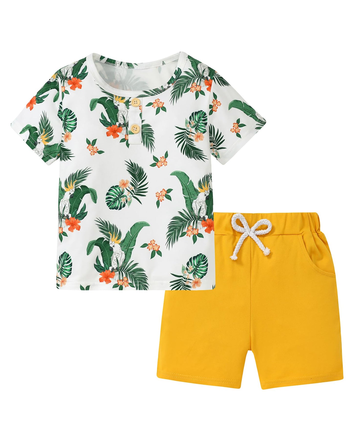 Coco&RARA Toddler Boy Clothes Outfits Kid Summer Hawaiian Print T-Shirt + Elastic Waist Pockets Shorts Clothes Set 2-7T