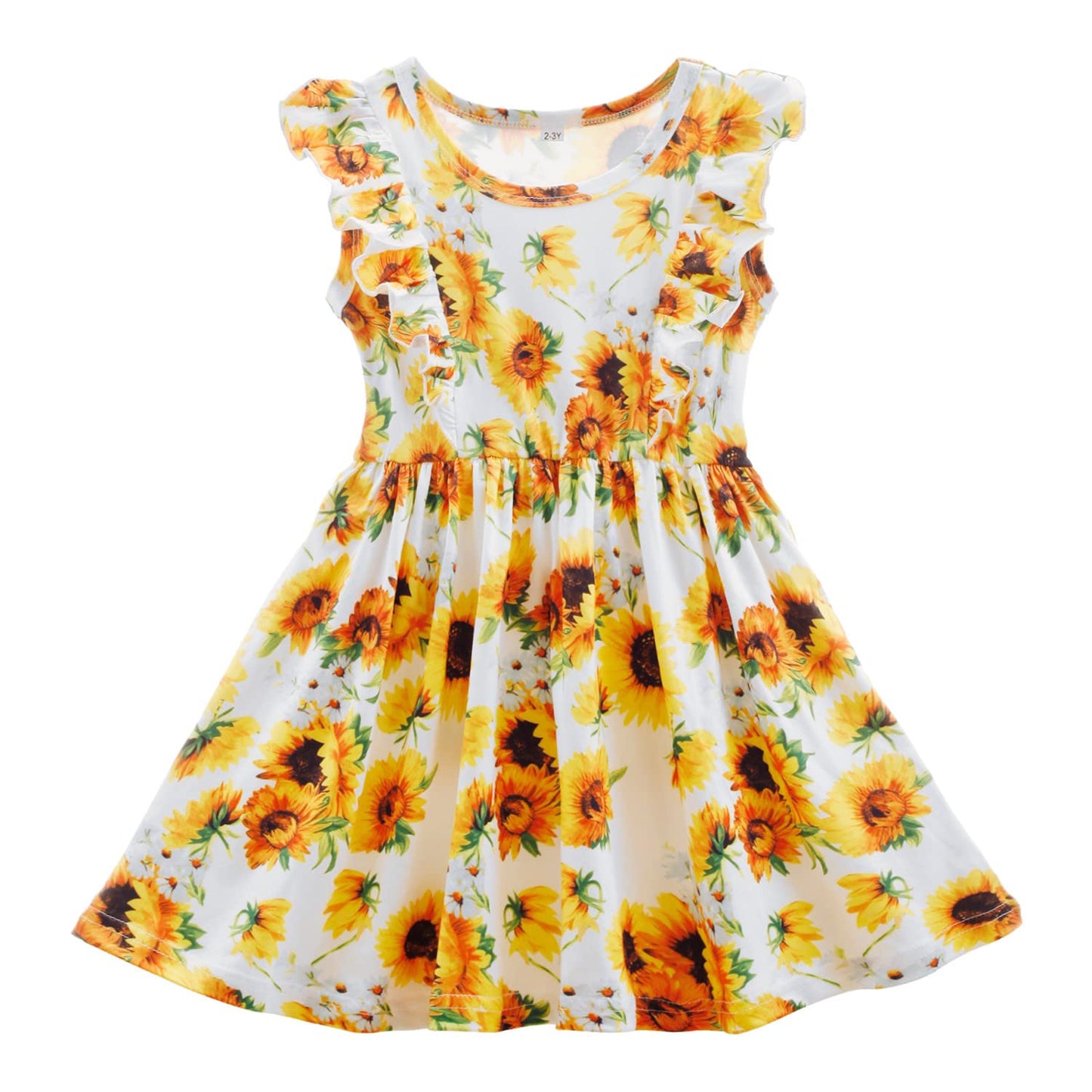 Little Girls A-line Dress Cute Leopard Mermaid Pattern Ruffle Sundress Toddler Girl Casual Dresses for Party 2-7Y
