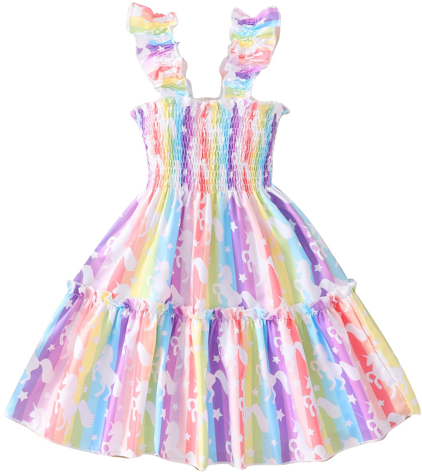 RETSUGO Little Girls Dresses Flutter Sleeve Casual Birthday Party Dress Toddler Kids Swing Twirly Summer Sundress 1-8 Years