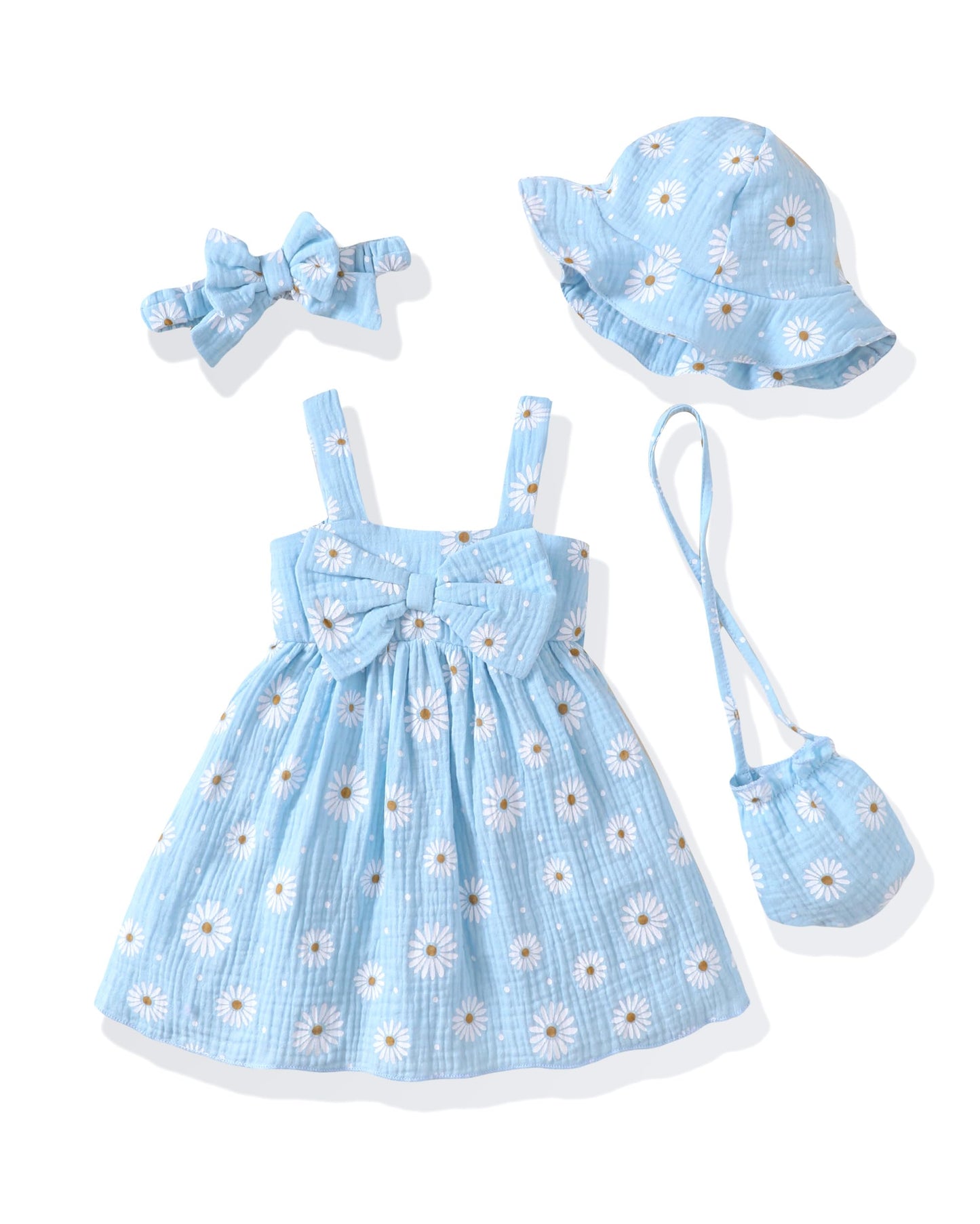 Toddler Girl Summer Dress Infant Baby Girl Casual Clothes Sleeveless Bowknot Beach Sundress with Hat