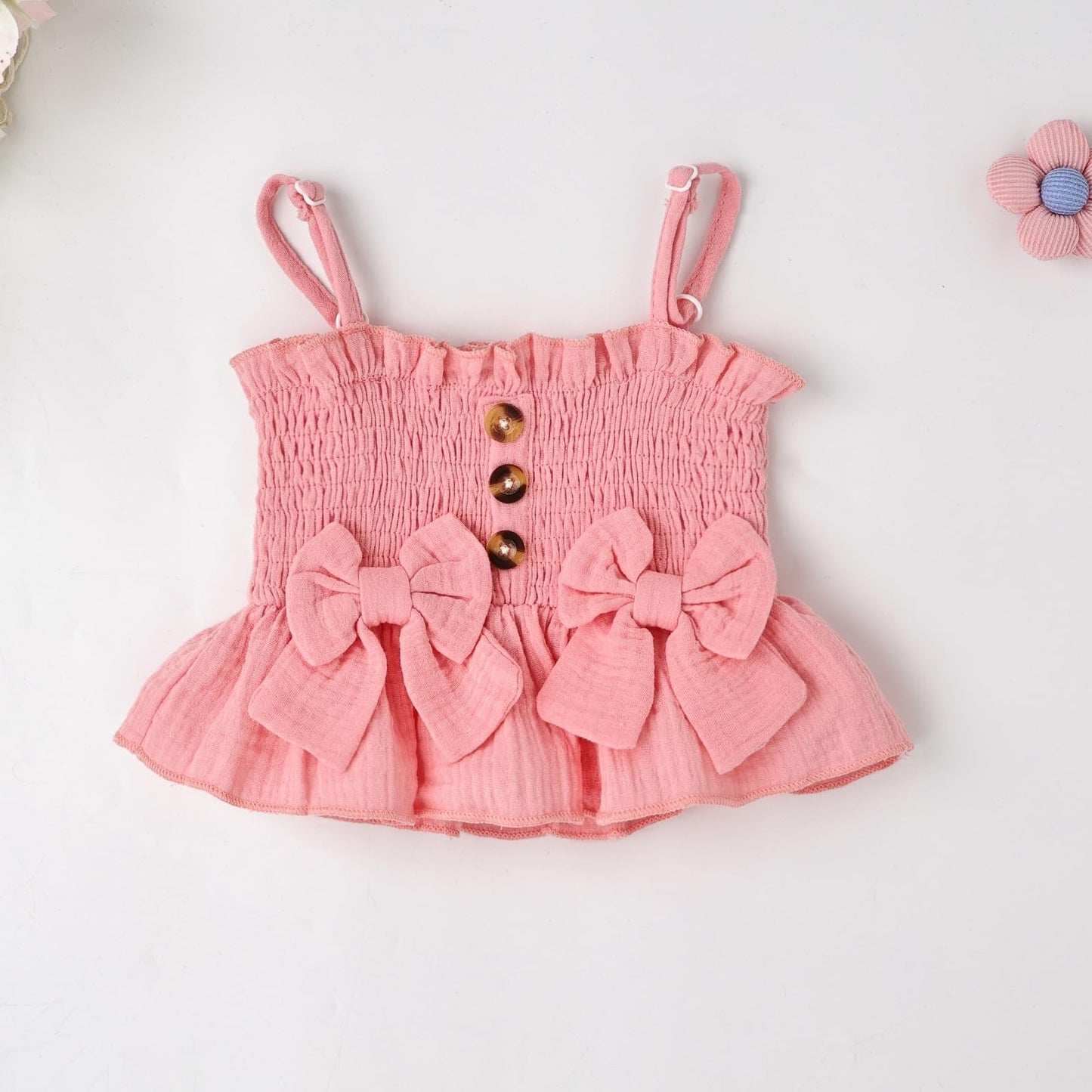 Toddler Baby Girl Clothes Summer Outfits Cute Bow Button Ruffle Camisole Pants Set 9-36 Months