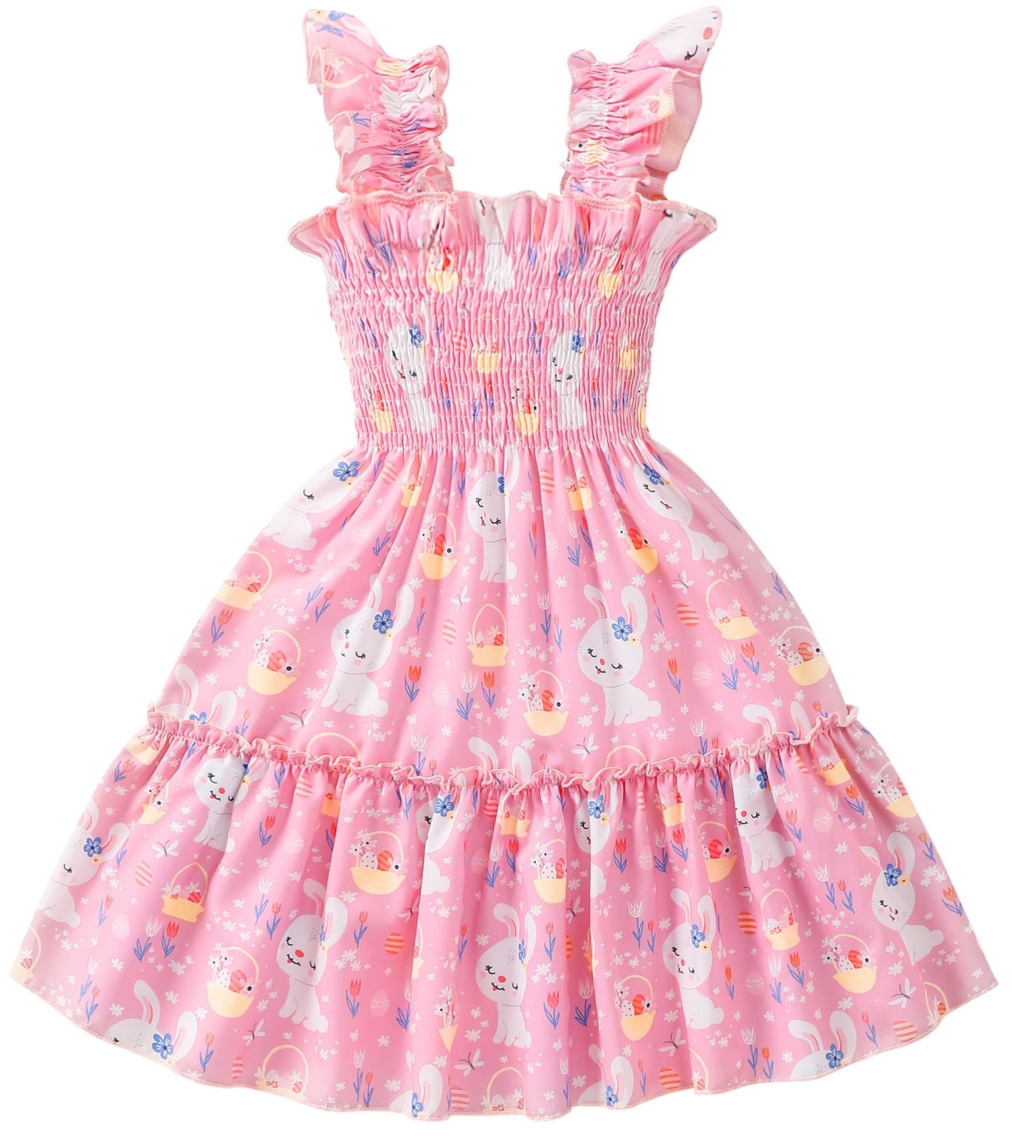 RETSUGO Little Girls Dresses Flutter Sleeve Casual Birthday Party Dress Toddler Kids Swing Twirly Summer Sundress 1-8 Years