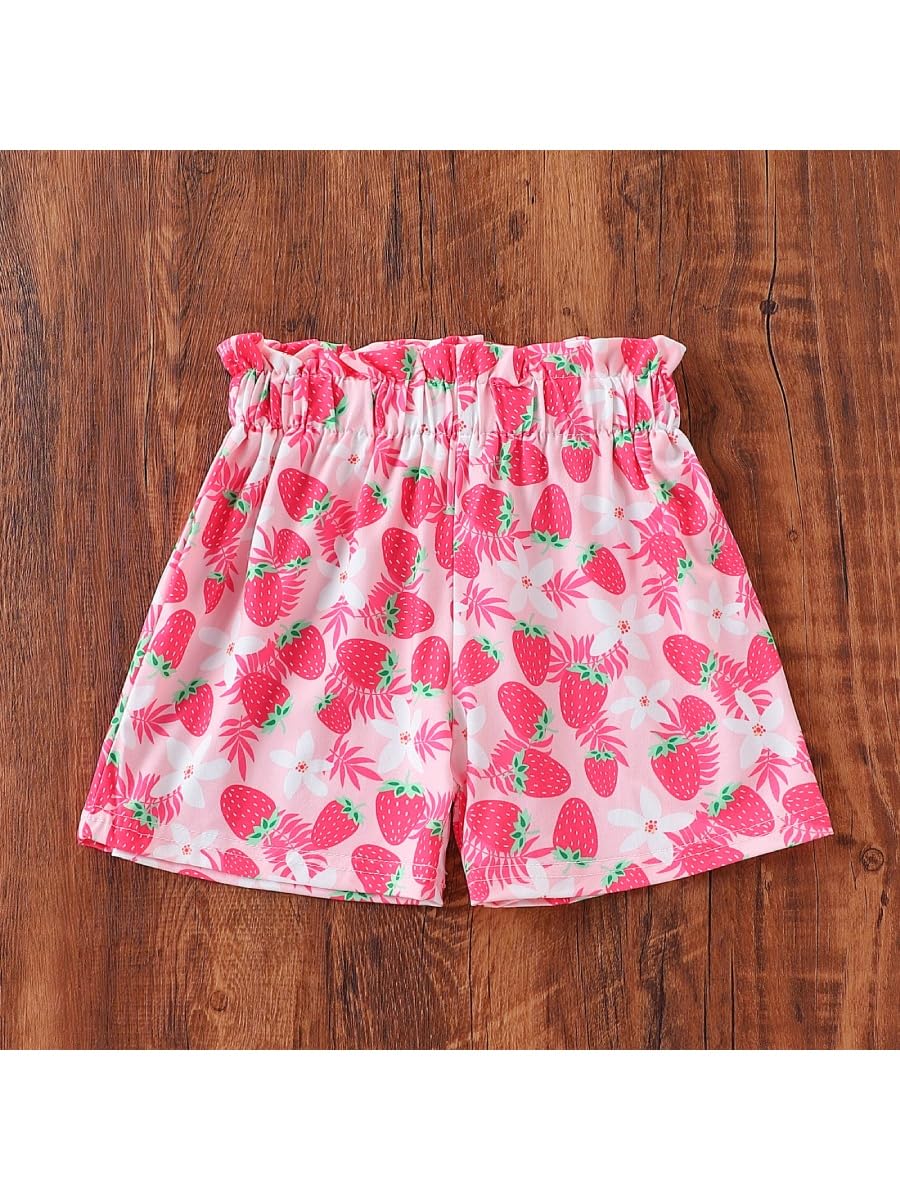 Kids Toddler Girls Summer Clothes Button Design Striped Tank Top + Floral-Print Elastic Shorts 2 Piece