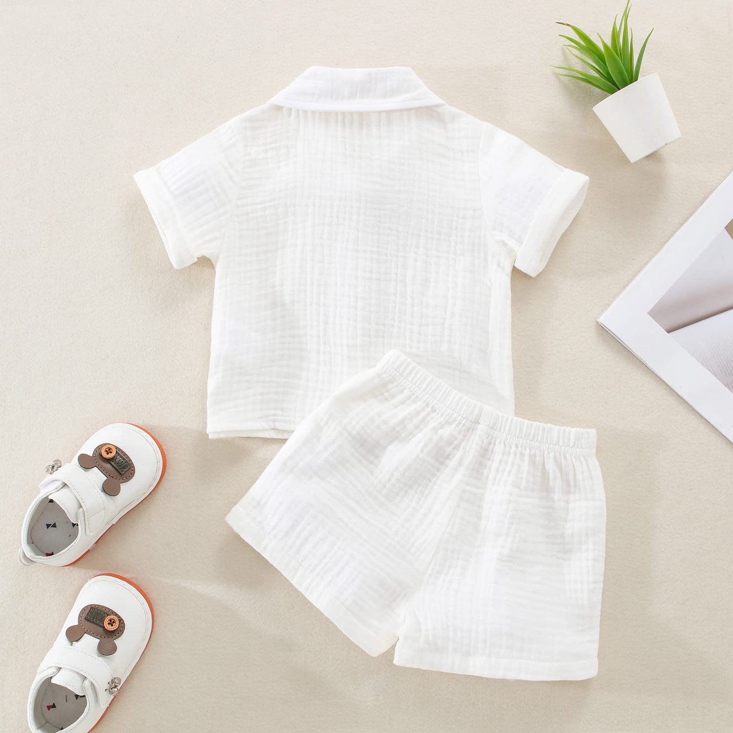 Baby Boys Clothes Set Toddler Infant Boys Button-down Shirt Tops + Cotton Gauze Shorts Summer Outfit 2PCS with Pockets
