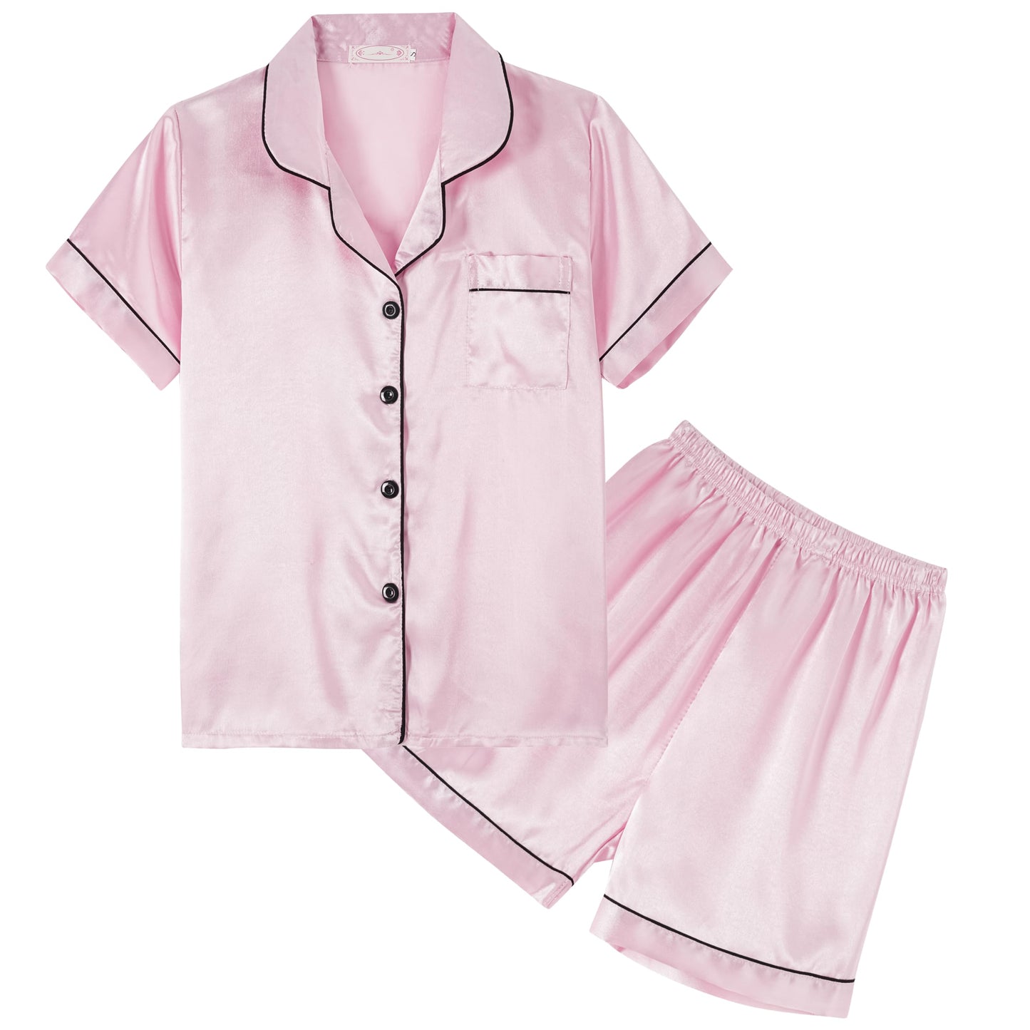 Unisex Kids Boys and Girls Pajama Sets Summer Short Sleeve With Shorts Sleepwear Silky Button Down Loungewear