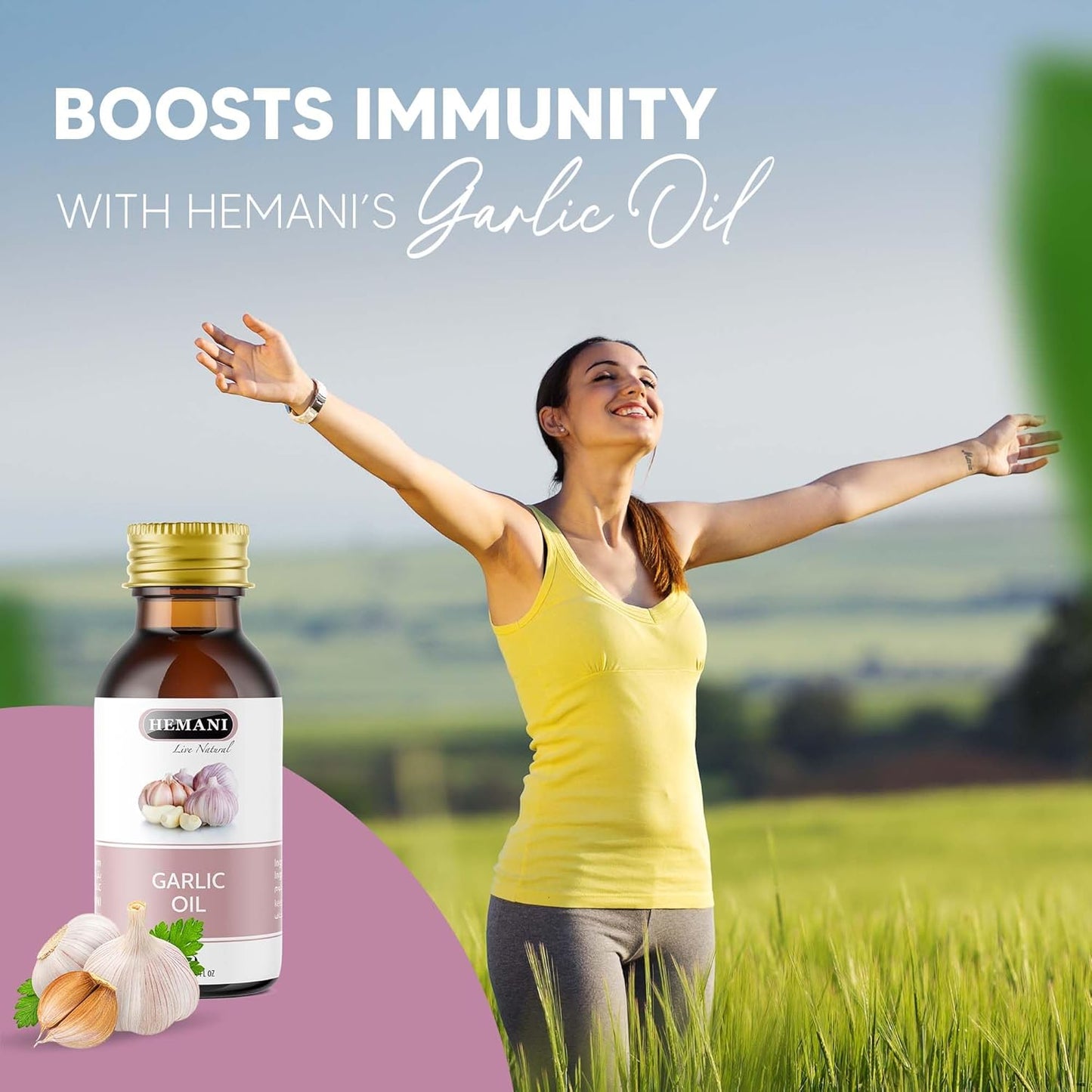 Hemani Garlic Oil 30ml - 100% Natural Cold Pressed Halal Essential Oil for Wellness, Immunity & Overall Wellbeing Support, Pure & Effective Daily Supplement