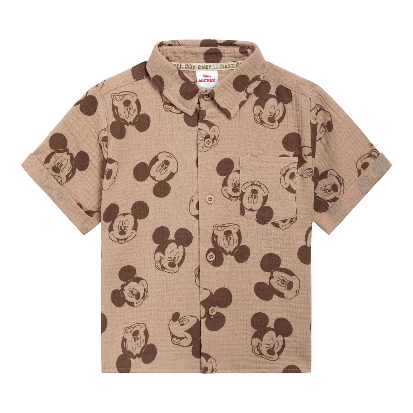 Disney Mickey Mouse Cotton Gauze Button Down Shirt, T-Shirt & Shorts 3 Piece Set Infant to Little Kid Sizes (12 Months- 7-8)