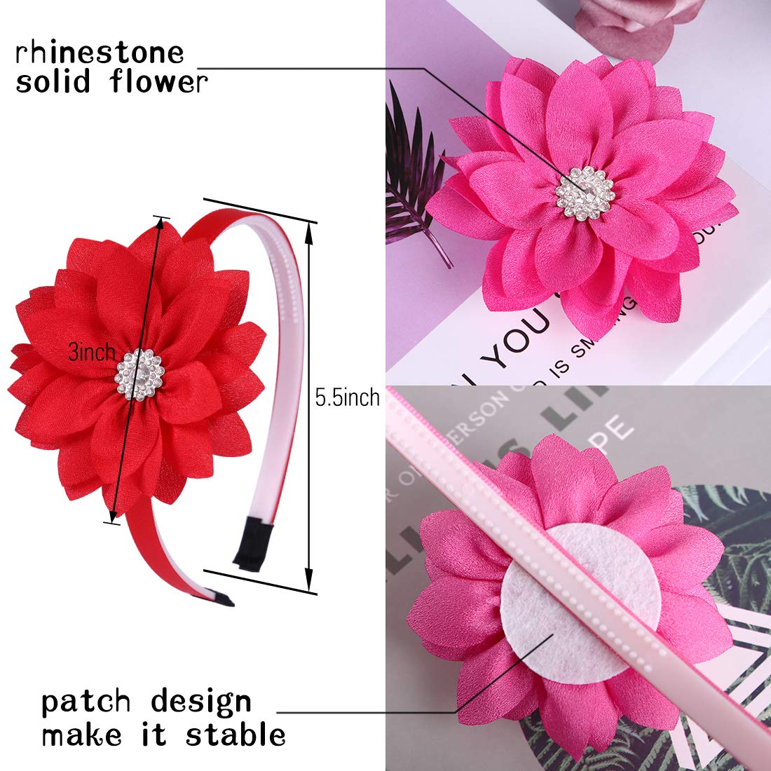 WANYU 10 Pcs Flower Bow Headbands For Girls,Toddler Headbands Chiffon Floral Kids Hair Bands Sparkle Cute 3.5 inch Bow Headpiece-Diademas Para Niñas1