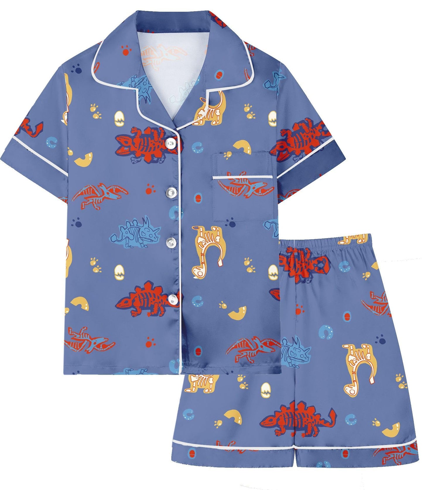 Boys & Mens Silk Pajamas Button Down Sleepwear Satin Nightwear 2 Pcs Pj Set