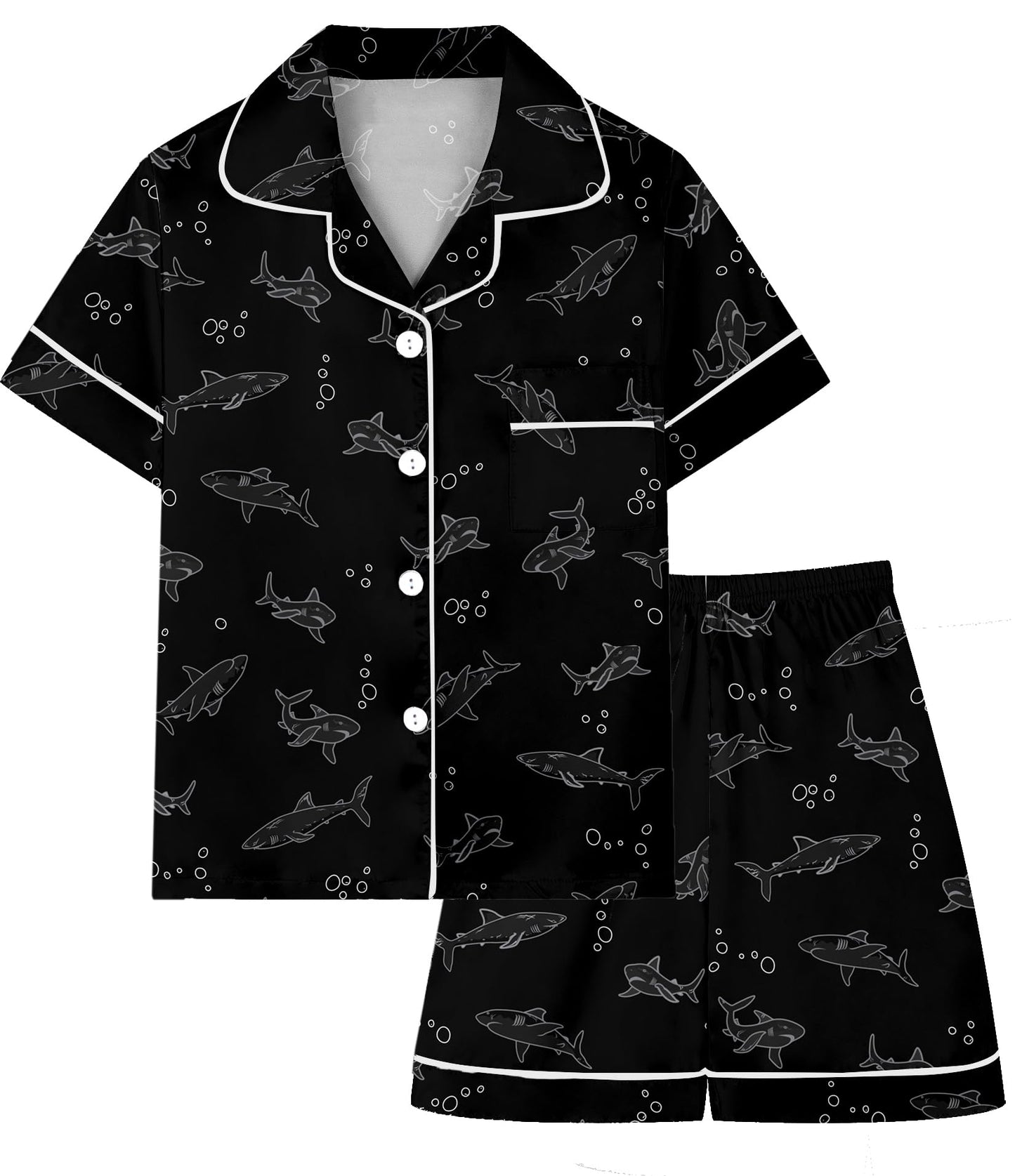 Boys & Mens Silk Pajamas Button Down Sleepwear Satin Nightwear 2 Pcs Pj Set